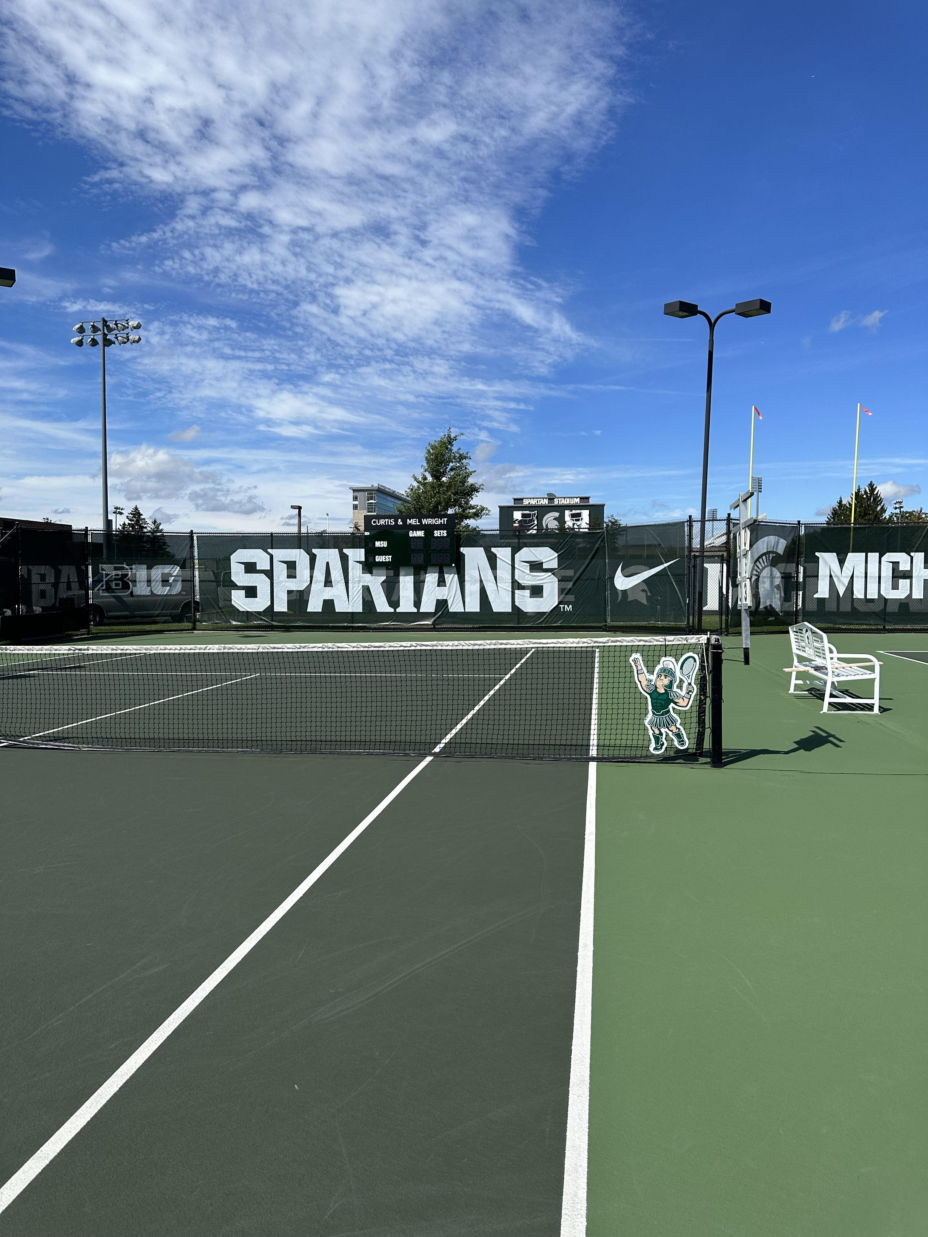 Men's Tennis Net Sparty Graphics and Scoreboard Sponsor