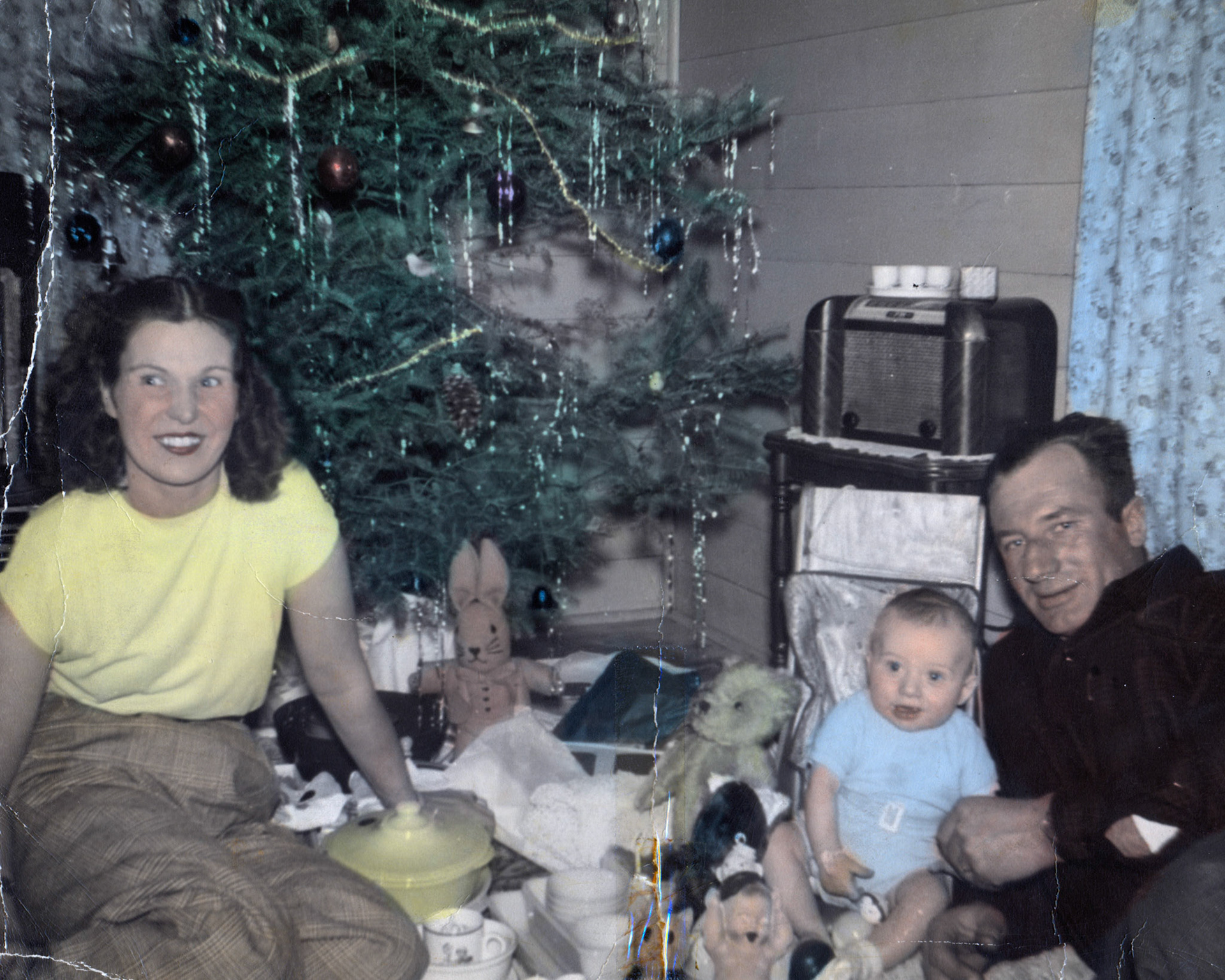 "Grace & John and Baby John William, 1st Christmas 1948"