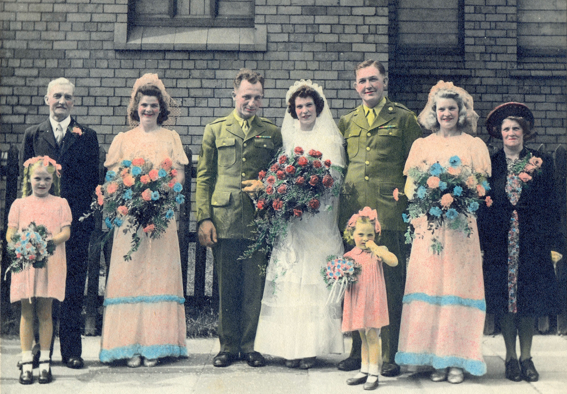 Grace and John's Wedding - Muriel, John Hilton Casson, Lyn, John Orrison, Grace, James Granbrell, Glenys, Nell, Ellen Casson - 11 Aug 1945