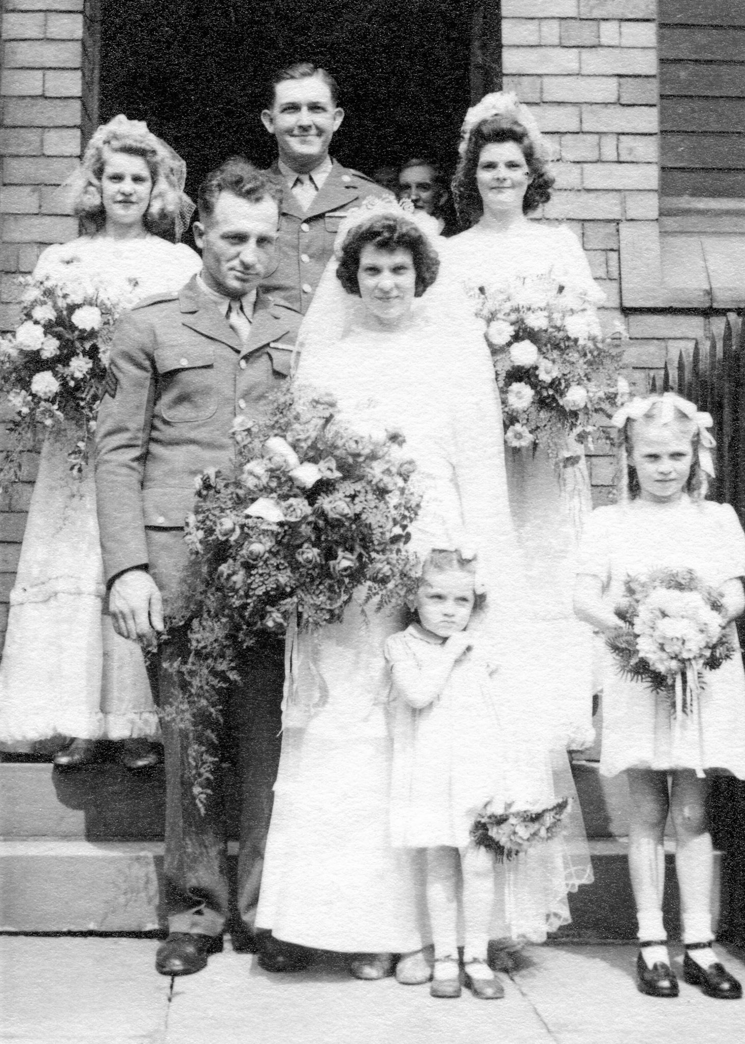 Nell, best man Cpl. James Granbrell, John Hilton Casson, Lyn / John & Grace / Glenys & Muriel
