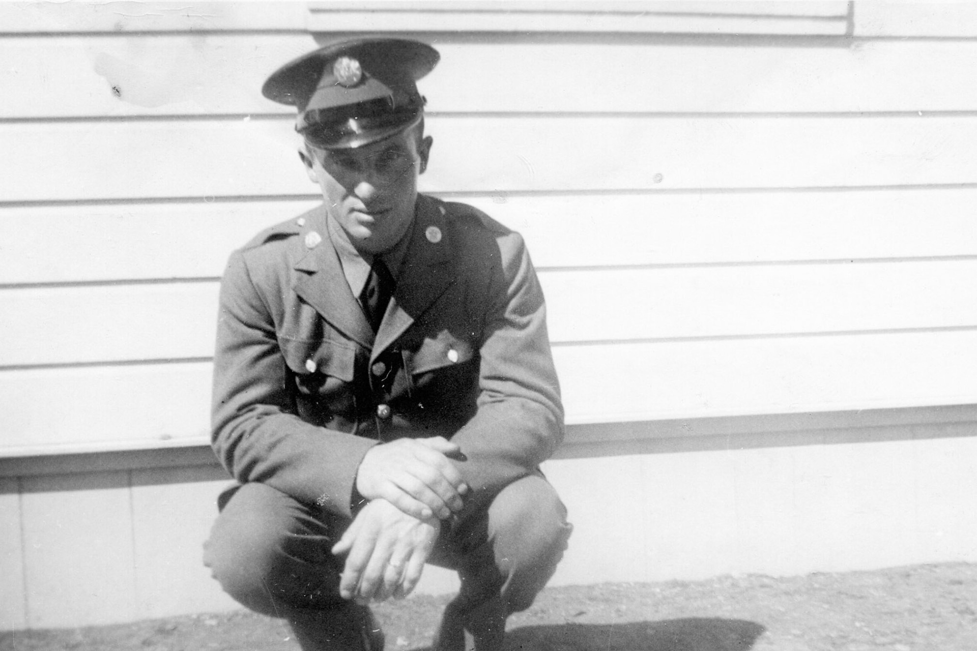 "Taken at Fort Francis E Warren, Sunday the 22nd of March 1942. Cheyenne Wyoming. This is me but it sure don't look like it."