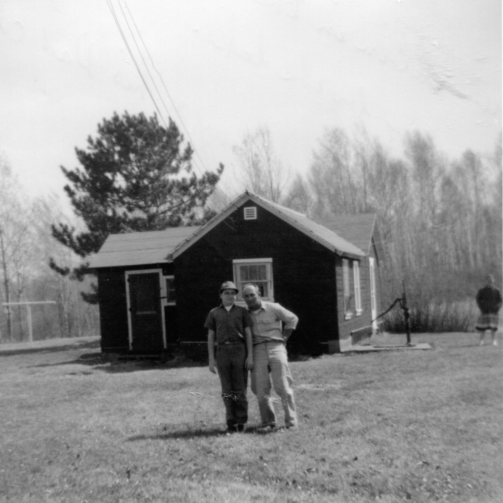 "our cabin in the country by the lake - Johnny & his Dad clowning - Oh my! That's me in the back, Joyce took it"