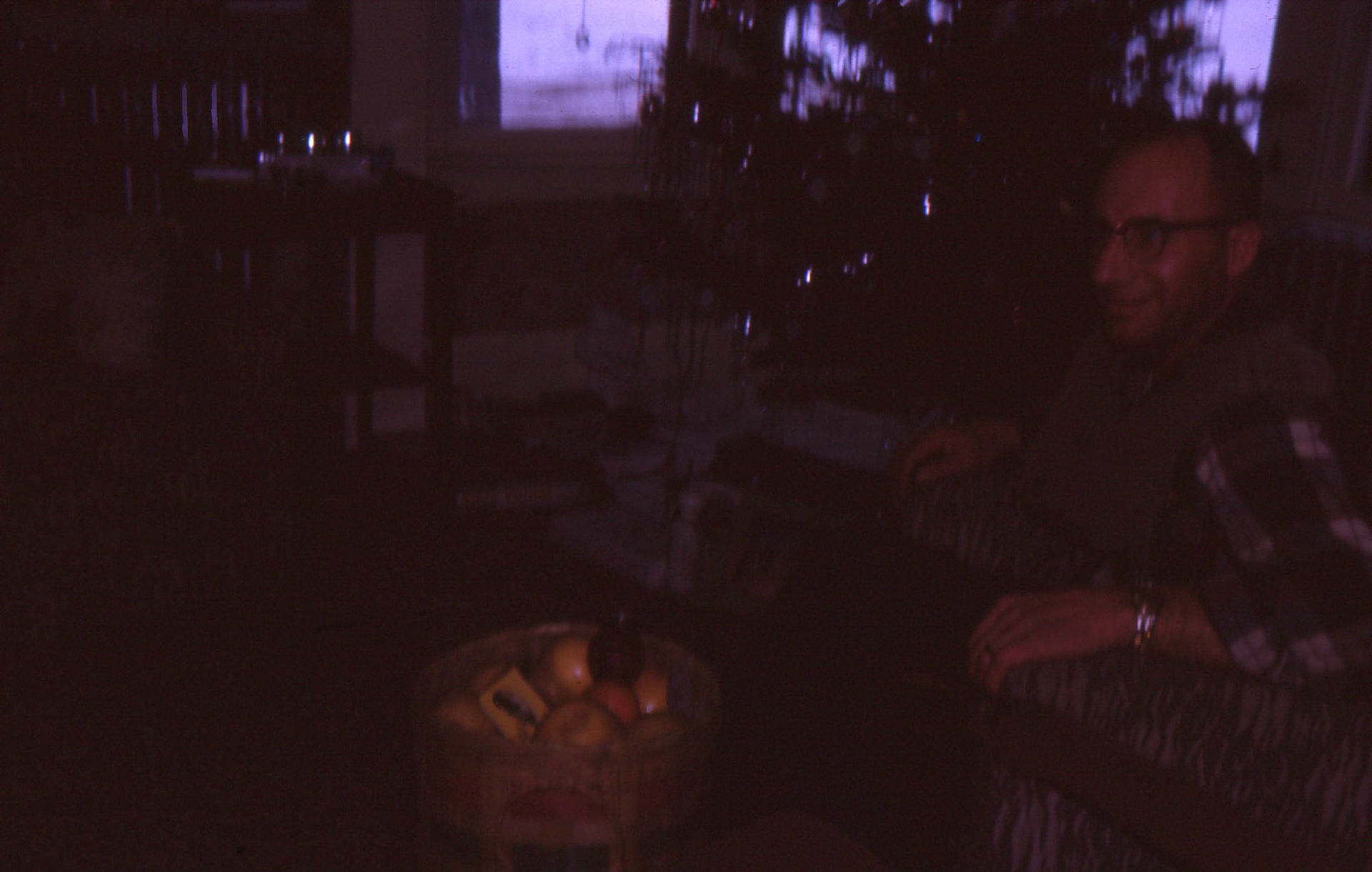 Dad with Florida fruit basket from the NJ Forsemans [9 / Apr63]