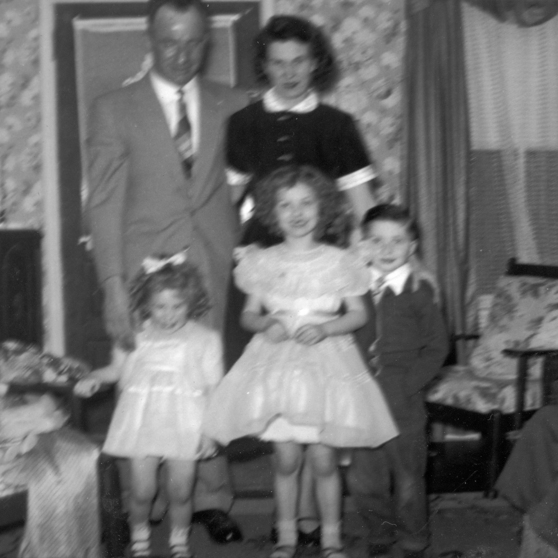 "Mom & Dad, Joyce, Cathy Forsman, & Johnny - Feb 1954"