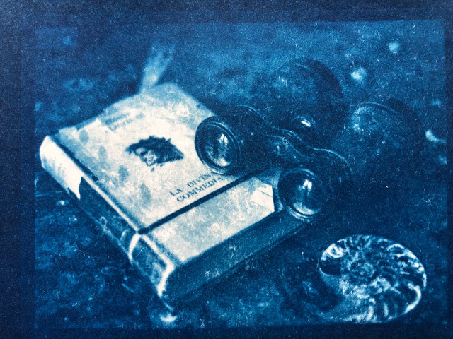Grandpa's Binoculars, 4"x 6", Cyanotype on paper. ©2022