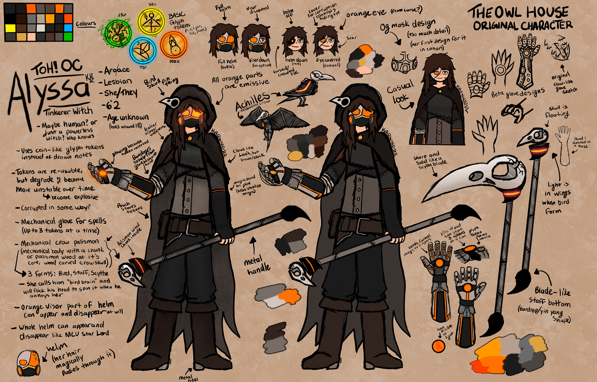 Alyssa (The Owl House-themed Character) Design and Reference Sheet (Procreate, 2022)