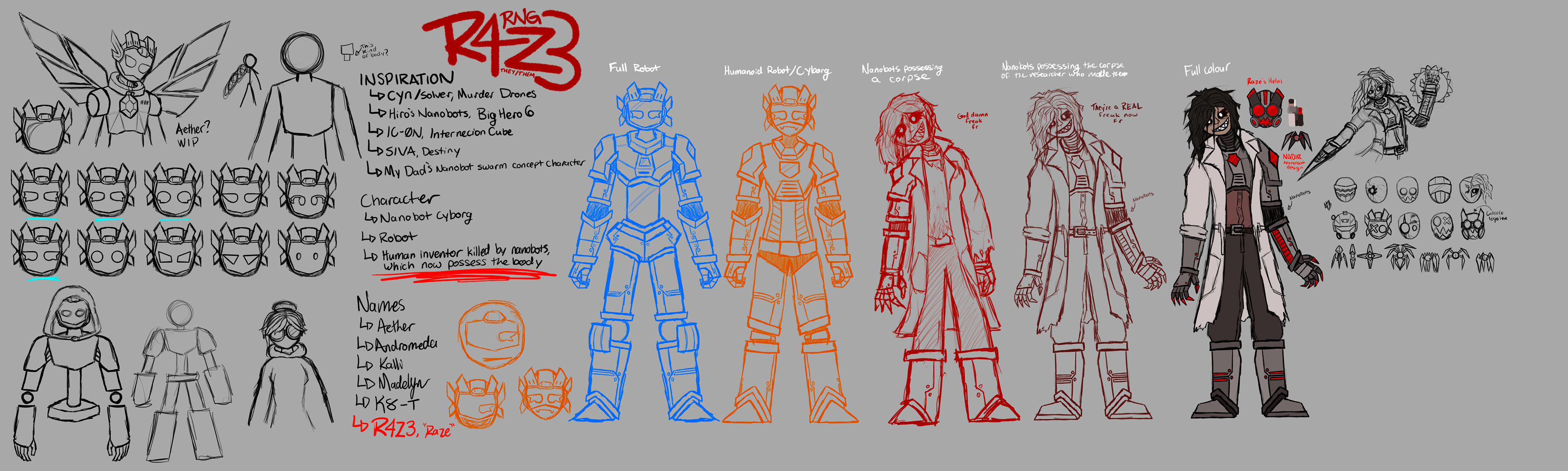 Character Design Progression: R4Z3, "RAZE" (Procreate, 2024)