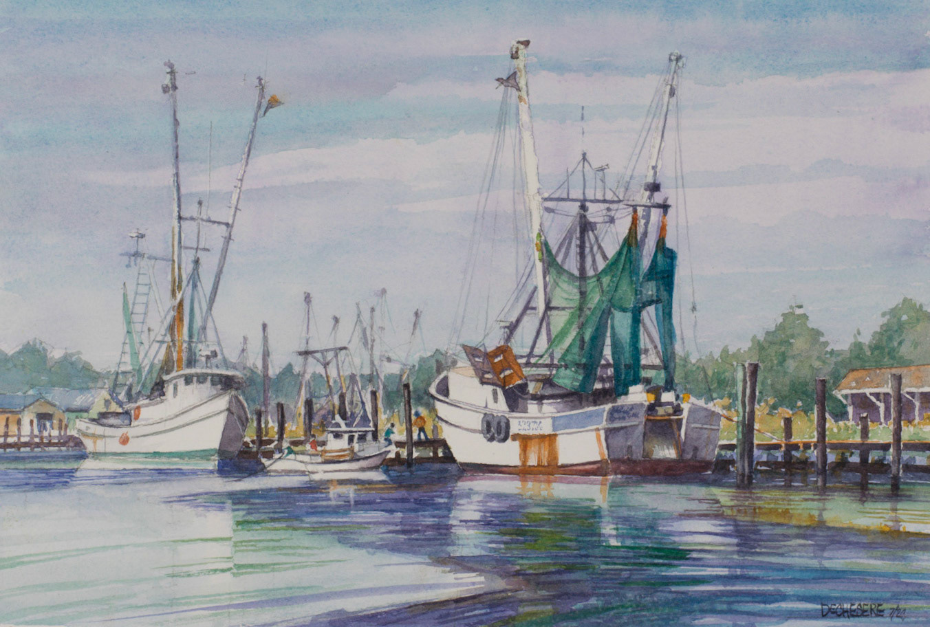 At the Dock at Wanchese - Watercolor