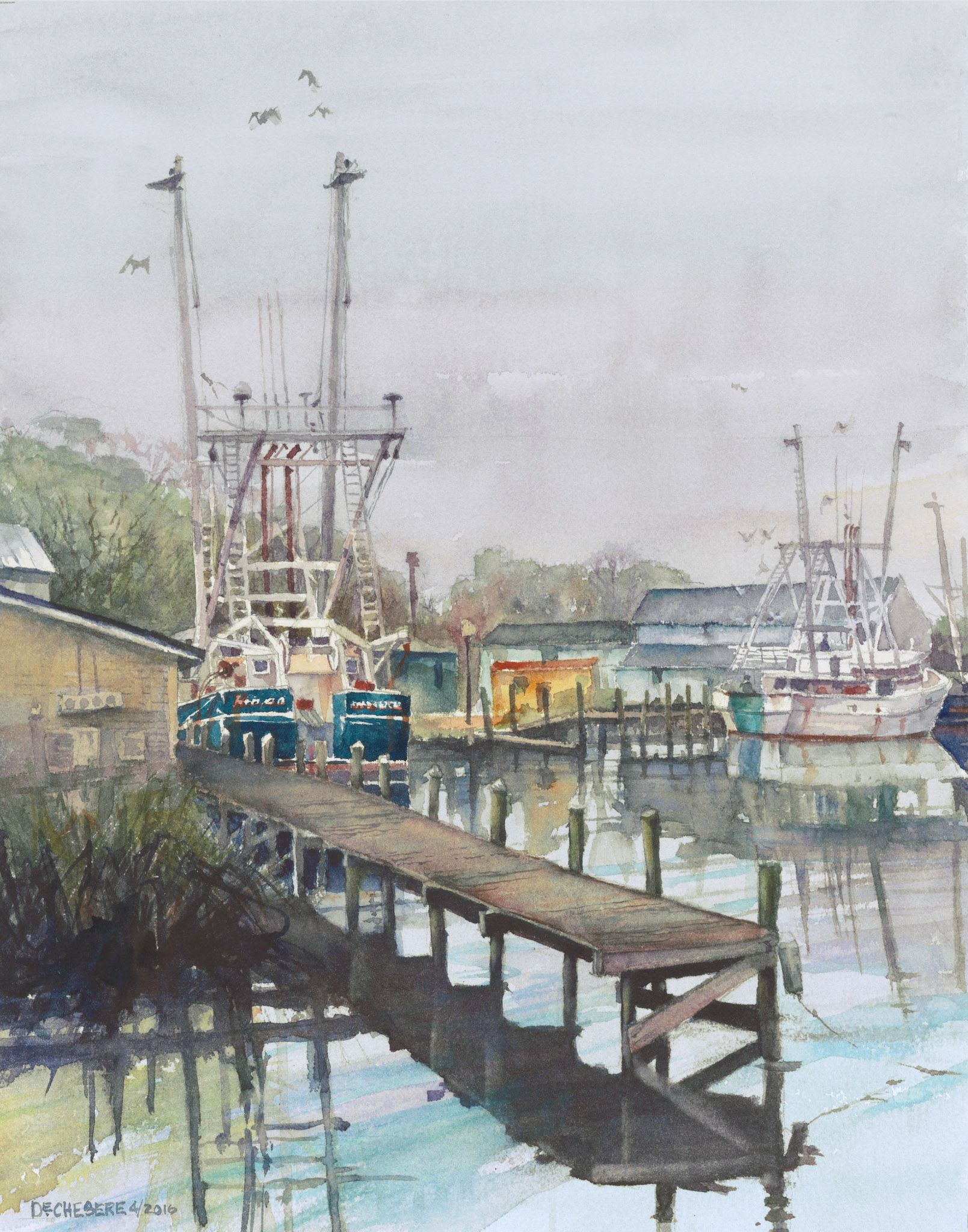 Gray Day on the Bay River - Watercolor