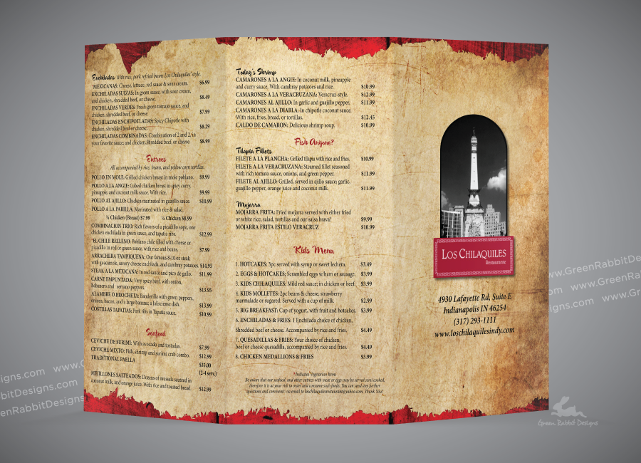 Takeout Menu for Rustic Mexican Restaurant