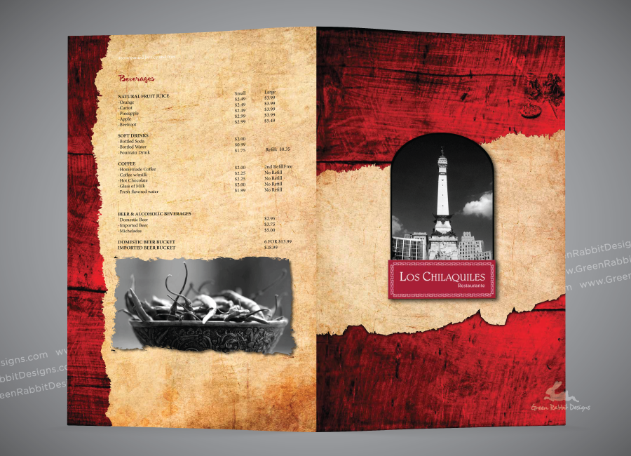 Dining Menu for Rustic Mexican Restaurant