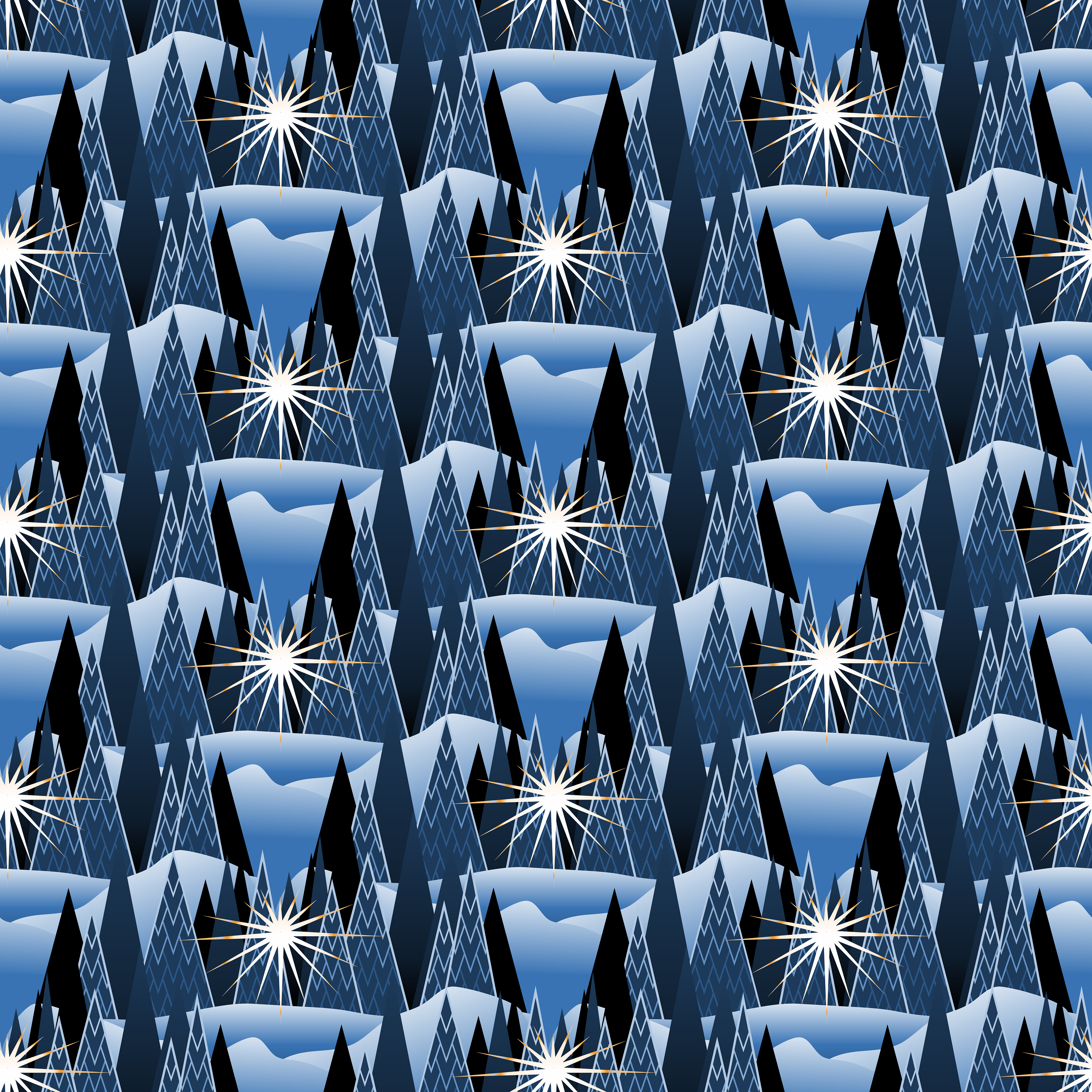 CRD00183 Apricity Sun and Winter Trees in Blues by Claudia Roberts | CR Pattern Designs © All Rights Reserved