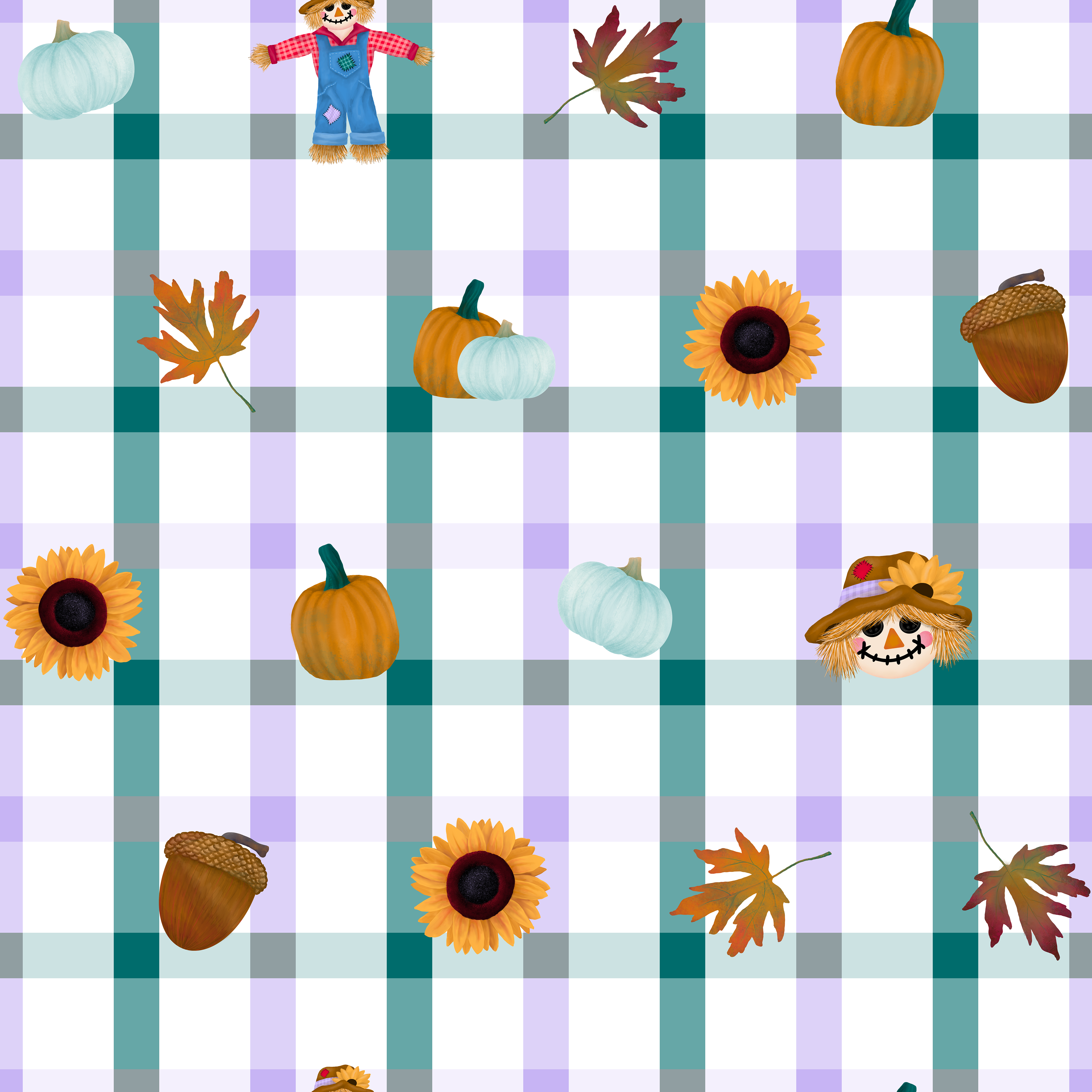 CRD00052 Fall Motif Gingham Plaid Verdigris and Digital Lavender Pattern by Claudia Roberts | CR Pattern Designs © All Rights Reserved