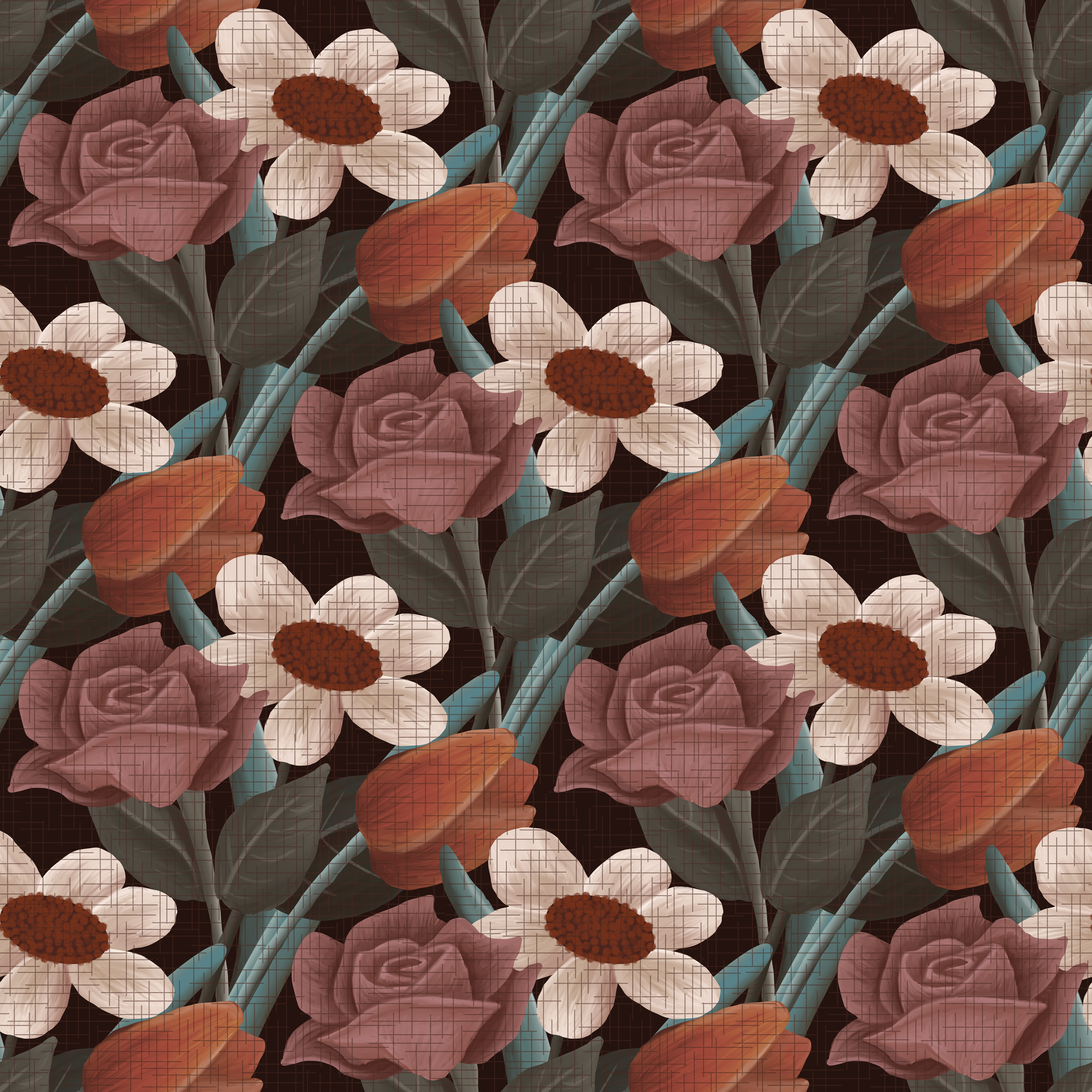 CRD00194 Cottagecore Floral Dark Background by Claudia Roberts | CR Pattern Designs © All Rights Reserved