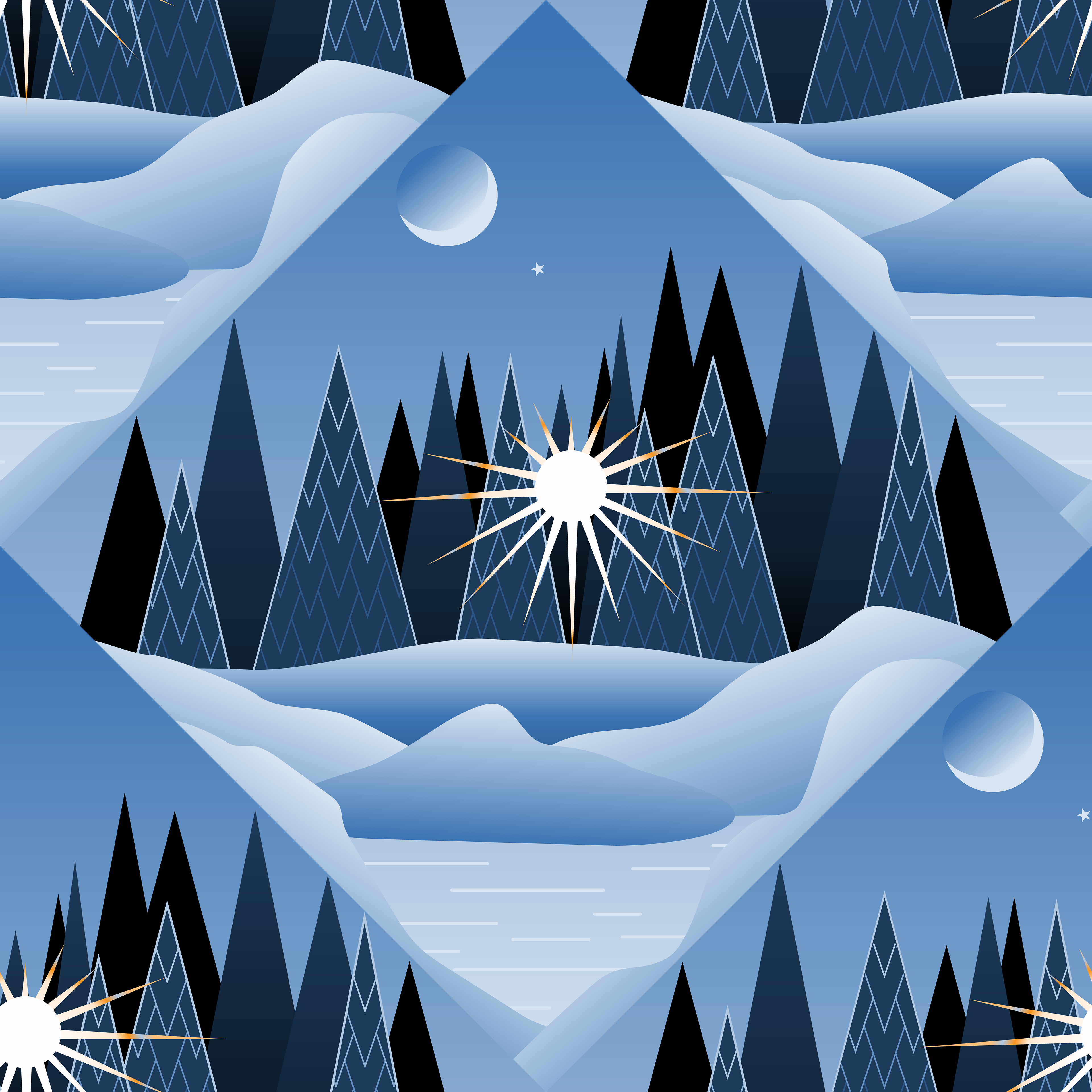 CRD00185 Apricity Sun Warming Up a Winter's Day in Blues by Claudia Roberts | CR Pattern Designs © All Rights Reserved