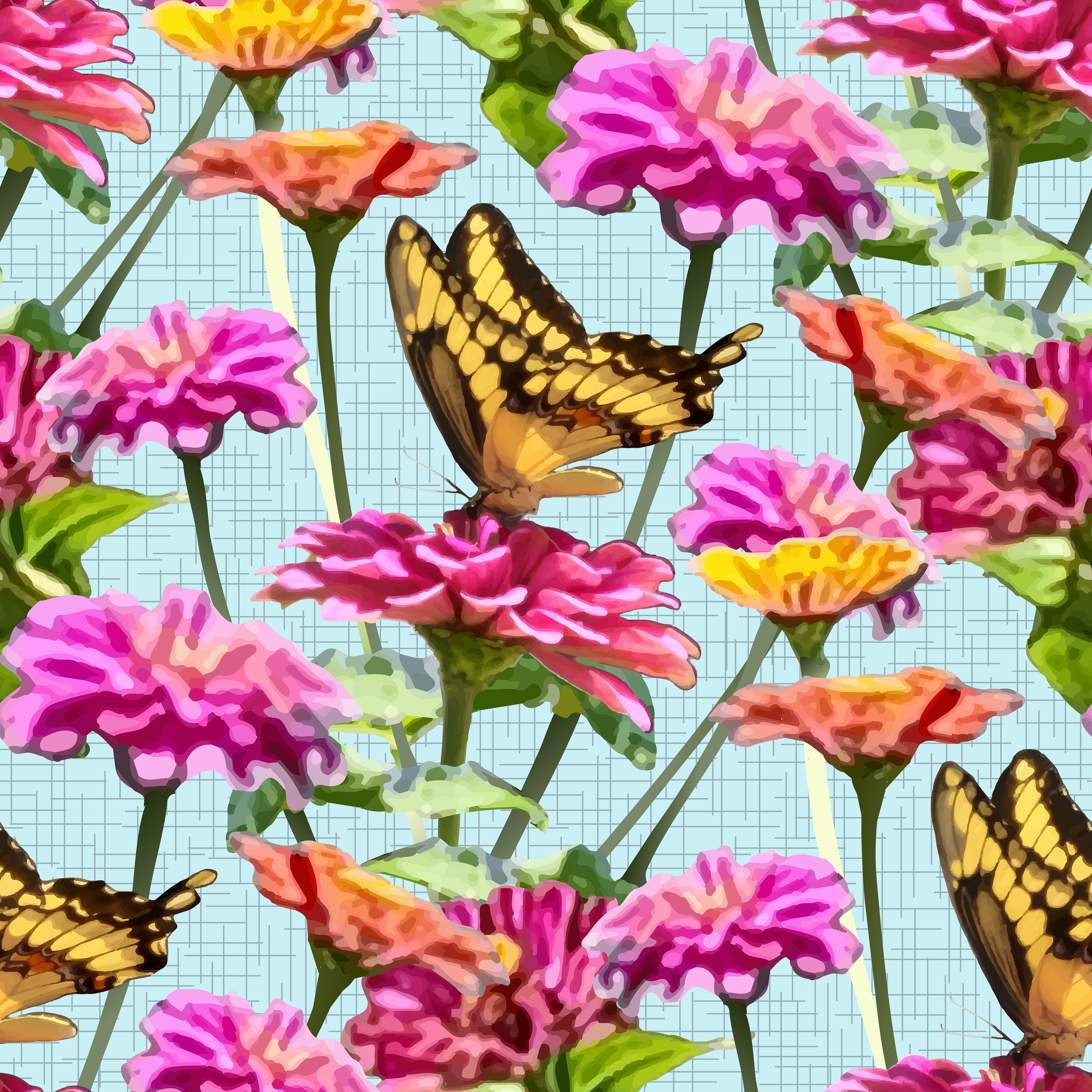 CRD00108 Giant Swallowtail Butterfly Zinnia Garden by Claudia Roberts | CR Pattern Designs © All Rights Reserved