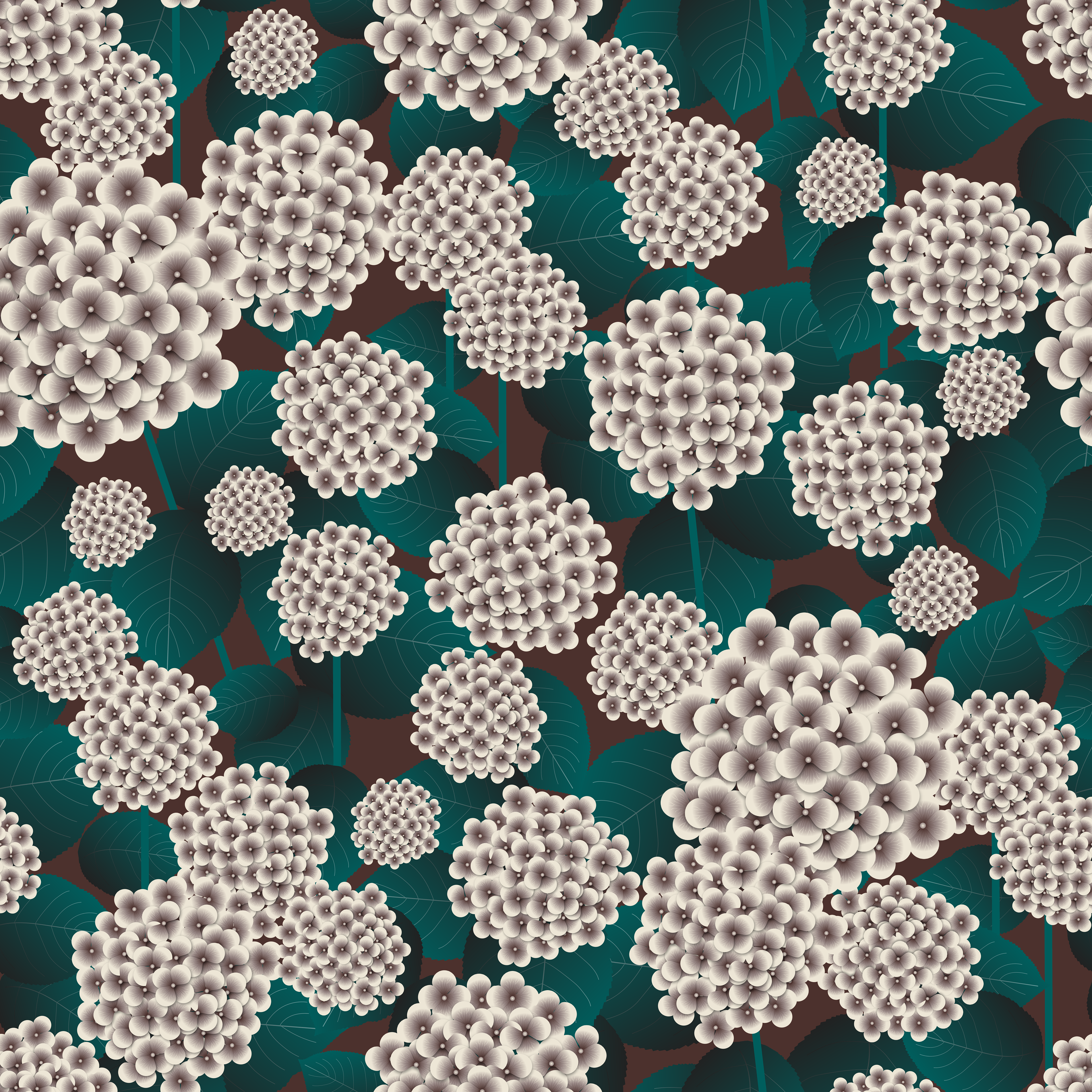 CRD00180 Hydrangea Floral on Molasses Coordinate for East Fork: Night Swim and Molasses by Claudia Roberts | CR Pattern Designs © All Rights Reserved