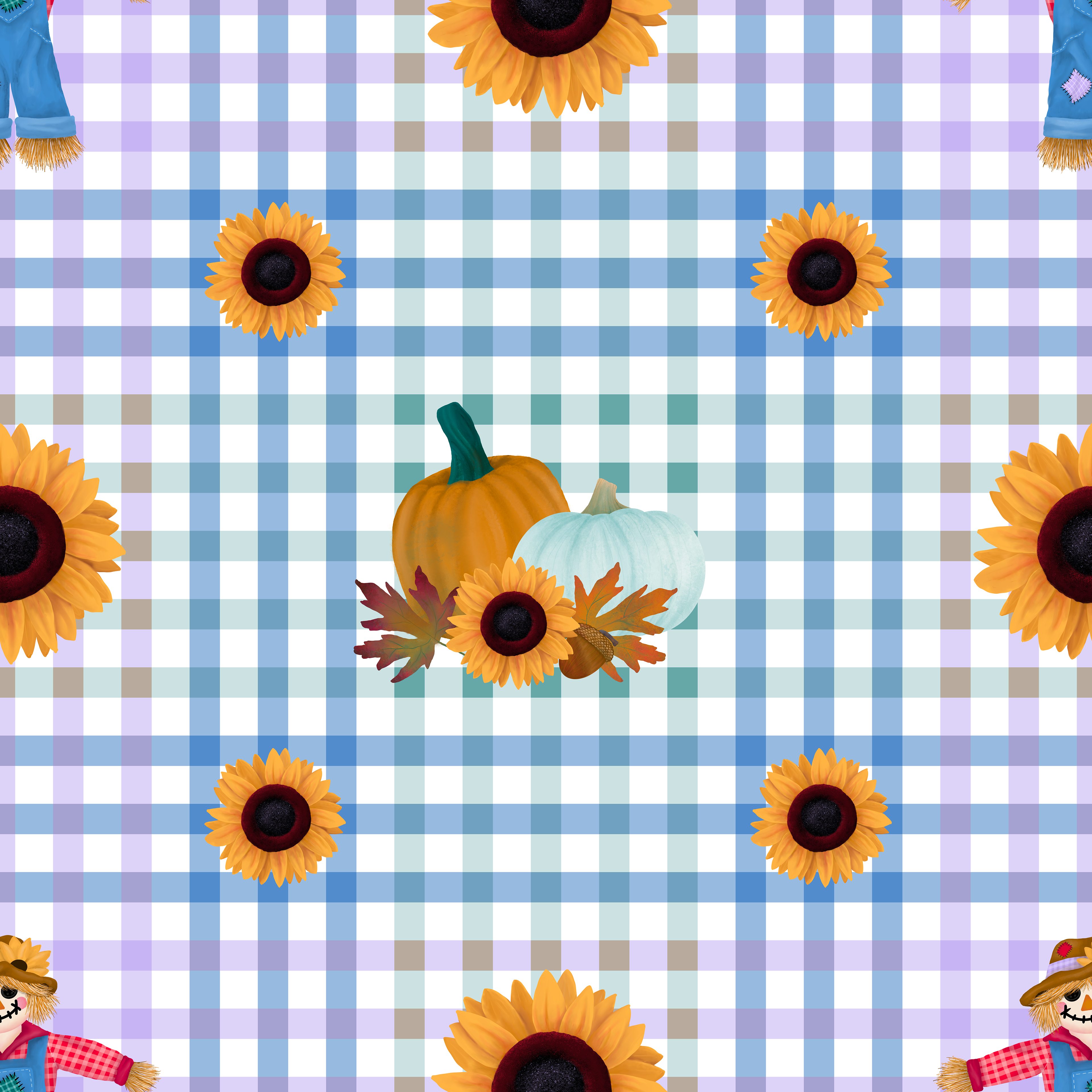 CRD00054 Fall Gingham Plaid With Fall Motifs Pattern by Claudia Roberts | CR Pattern Designs © All Rights Reserved