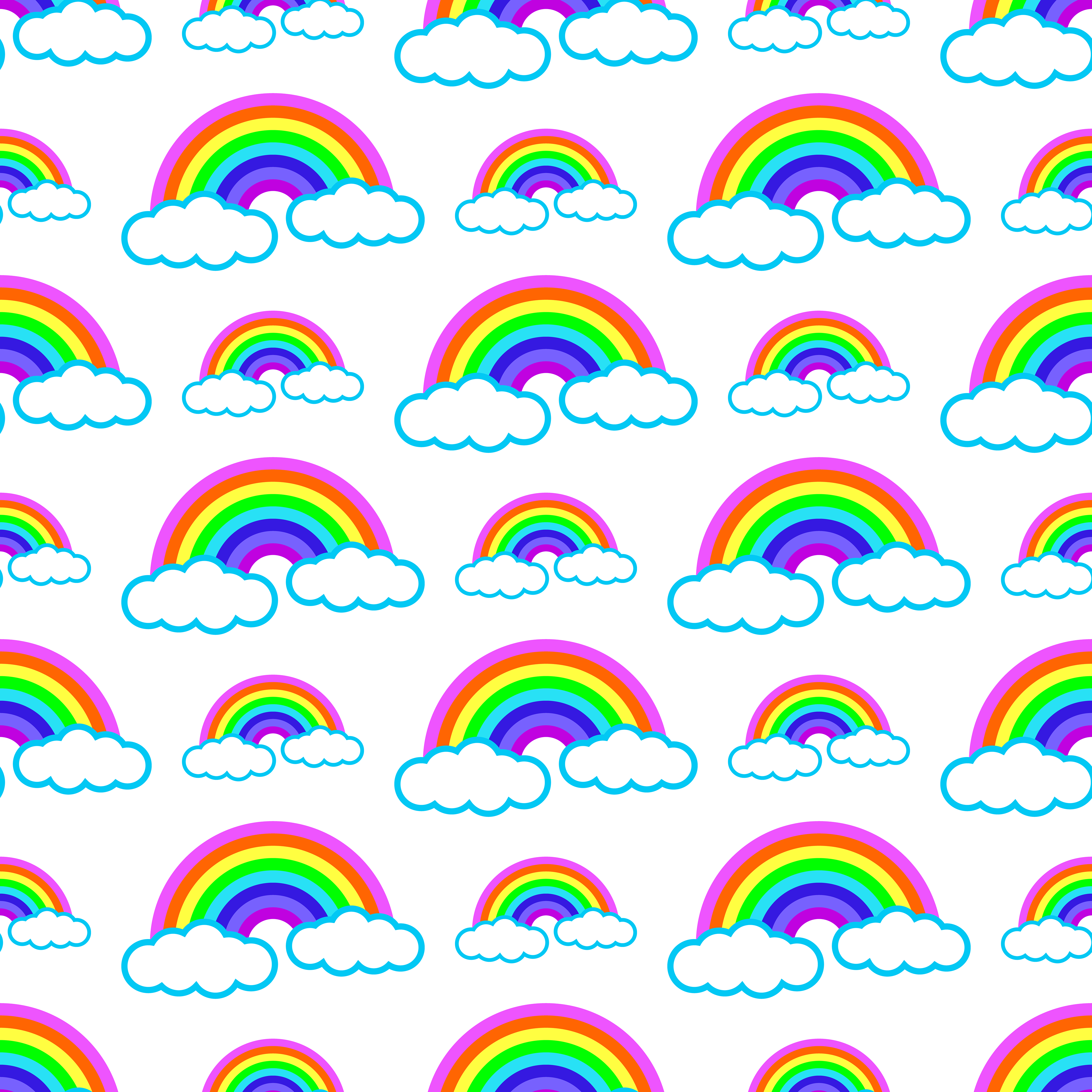 CRD00042 Bright Rainbow in Clouds on White by Claudia Roberts | CR Pattern Designs © All Rights Reserved