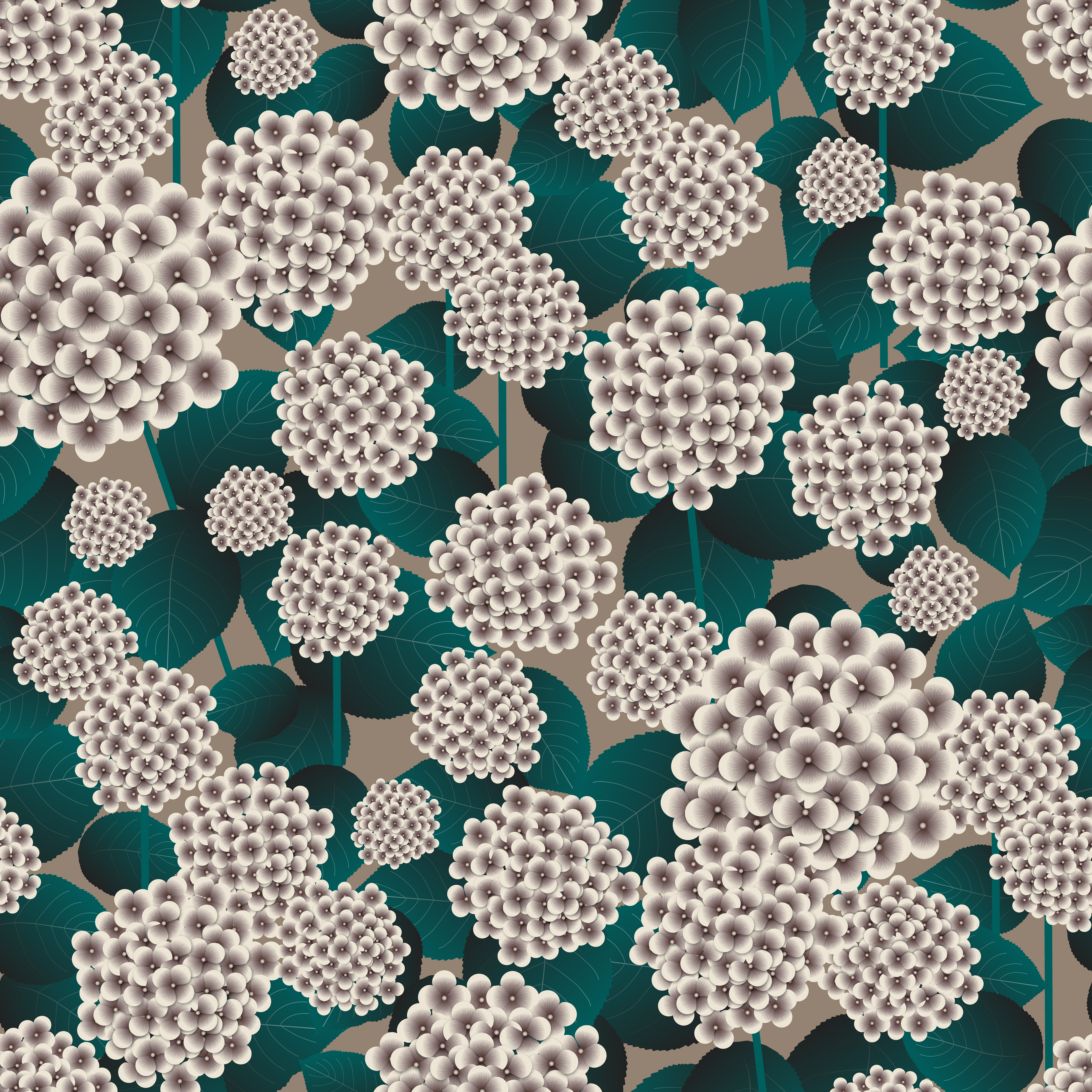 CRD00181 Hydrangea Floral on Morel Coordinate for East Fork: Night Swim and Molasses by Claudia Roberts | CR Pattern Designs © All Rights Reserved