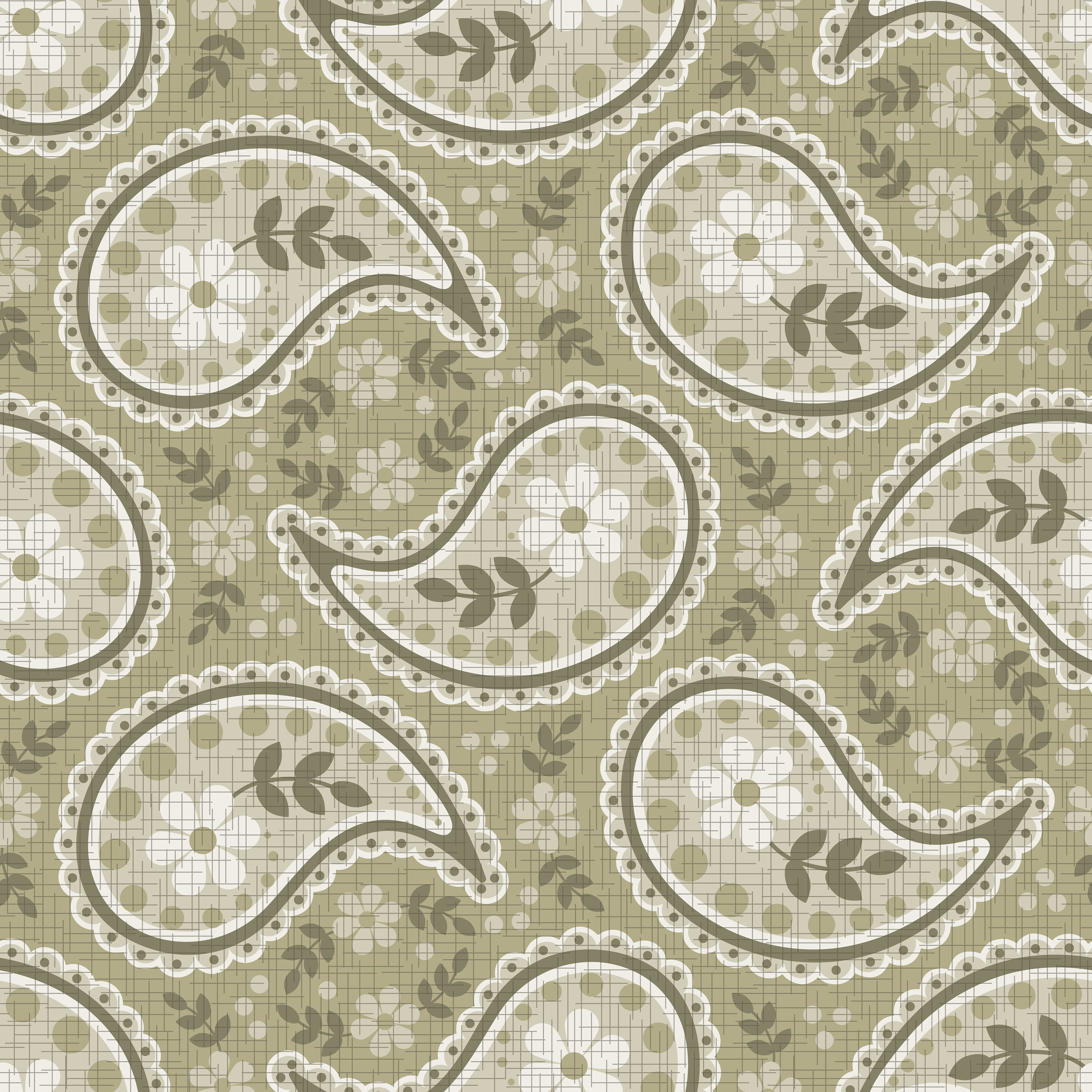 CRD00119 Paisley Floral Sage Green Monochromatic Pattern by Claudia Roberts | CR Pattern Designs © All Rights Reserved