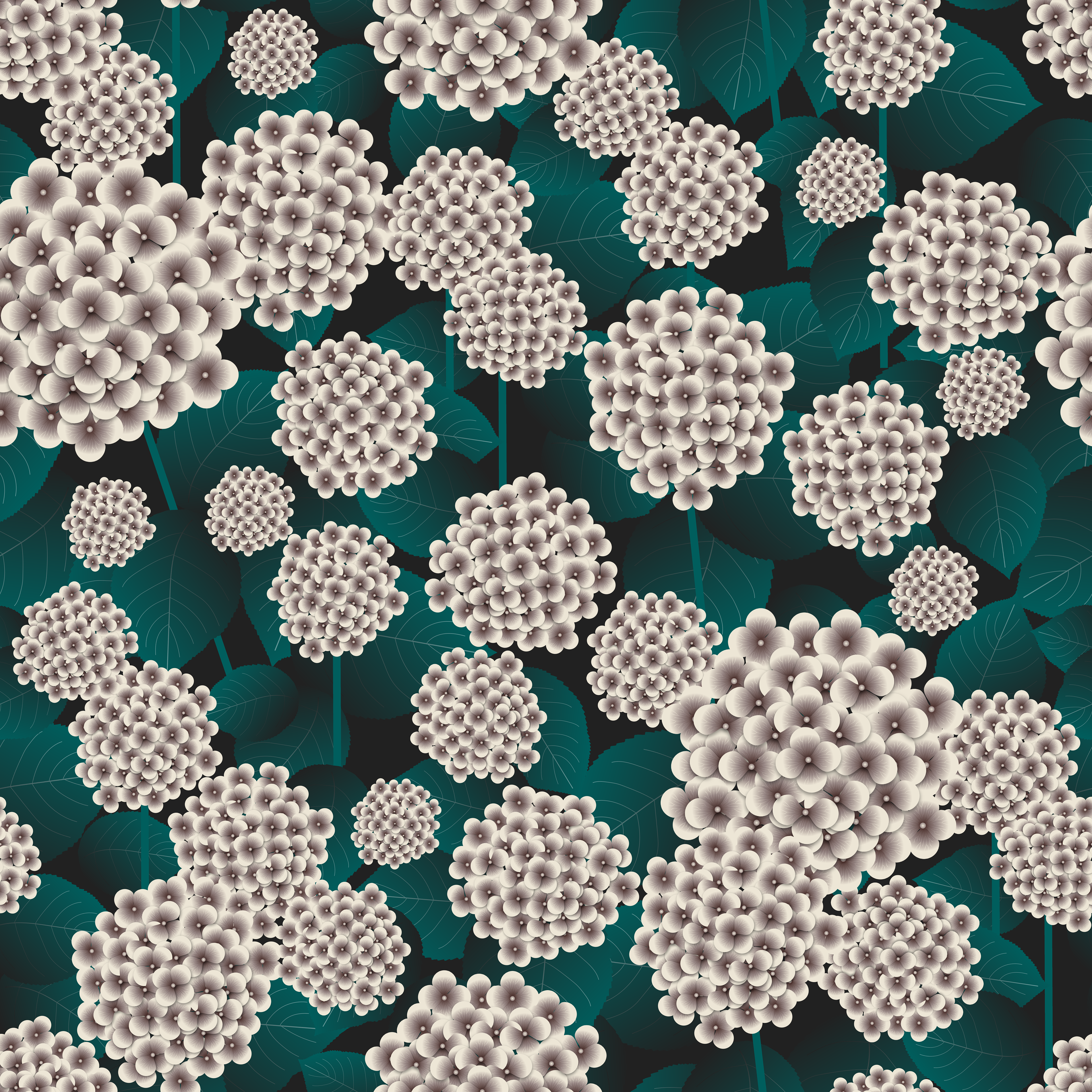 CRD00177 Hydrangea Floral on Black Mountain Coordinate for East Fork: Night Swim and Molasses by Claudia Roberts | CR Pattern Designs © All Rights Reserved