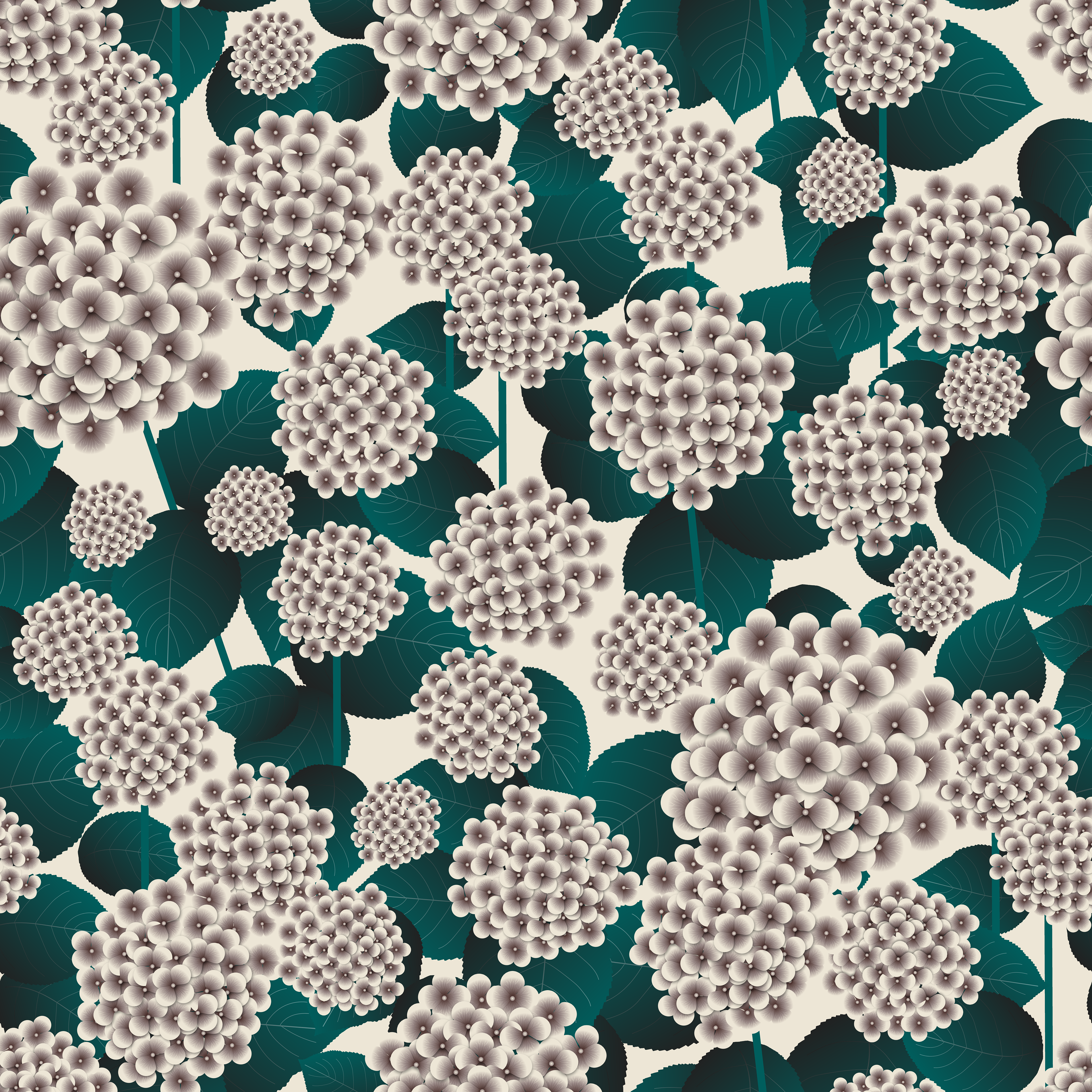 CRD00182 Hydrangea Floral on Panna Cotta Coordinate for East Fork: Night Swim and Molasses by Claudia Roberts | CR Patter