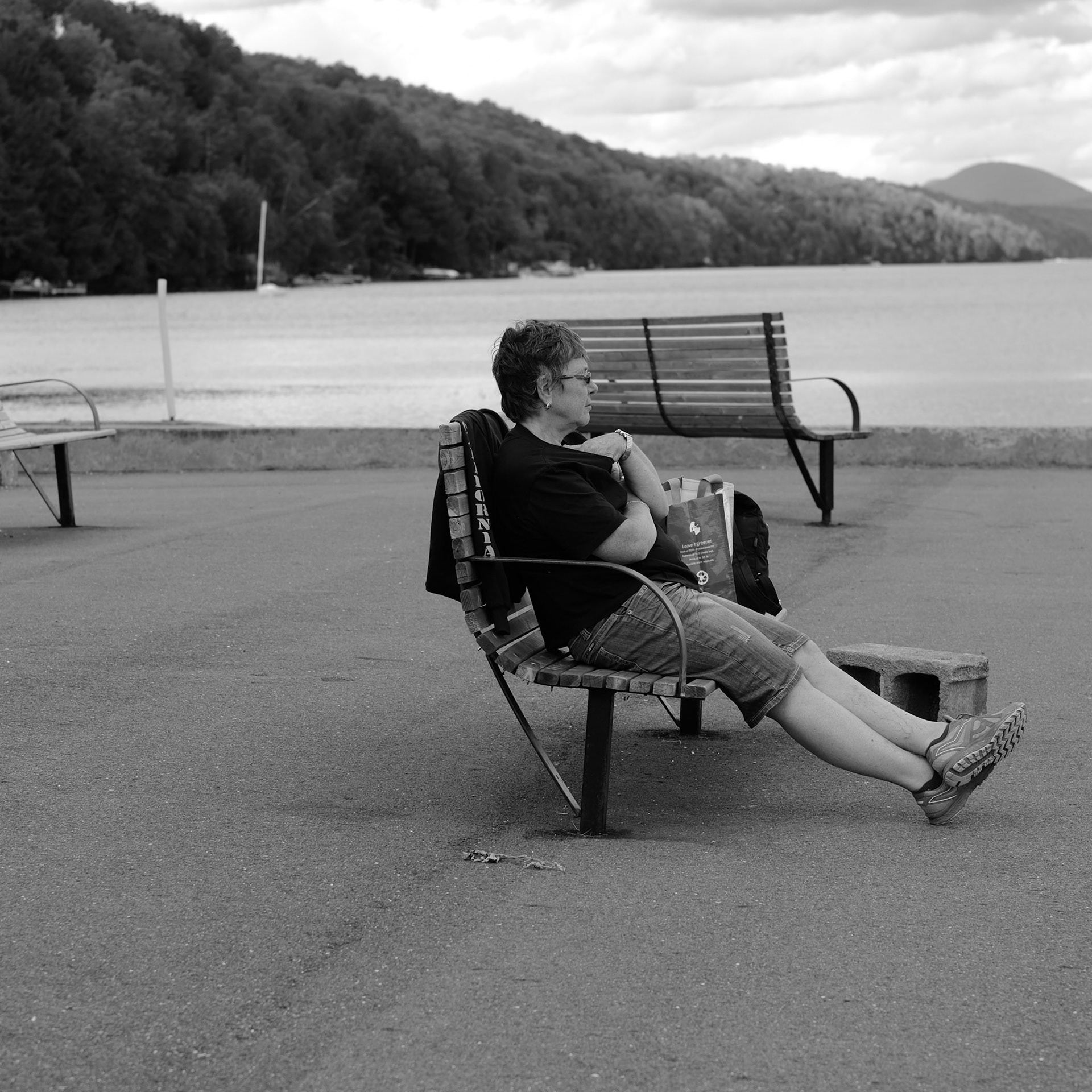 chalet, lac, noir et blanc