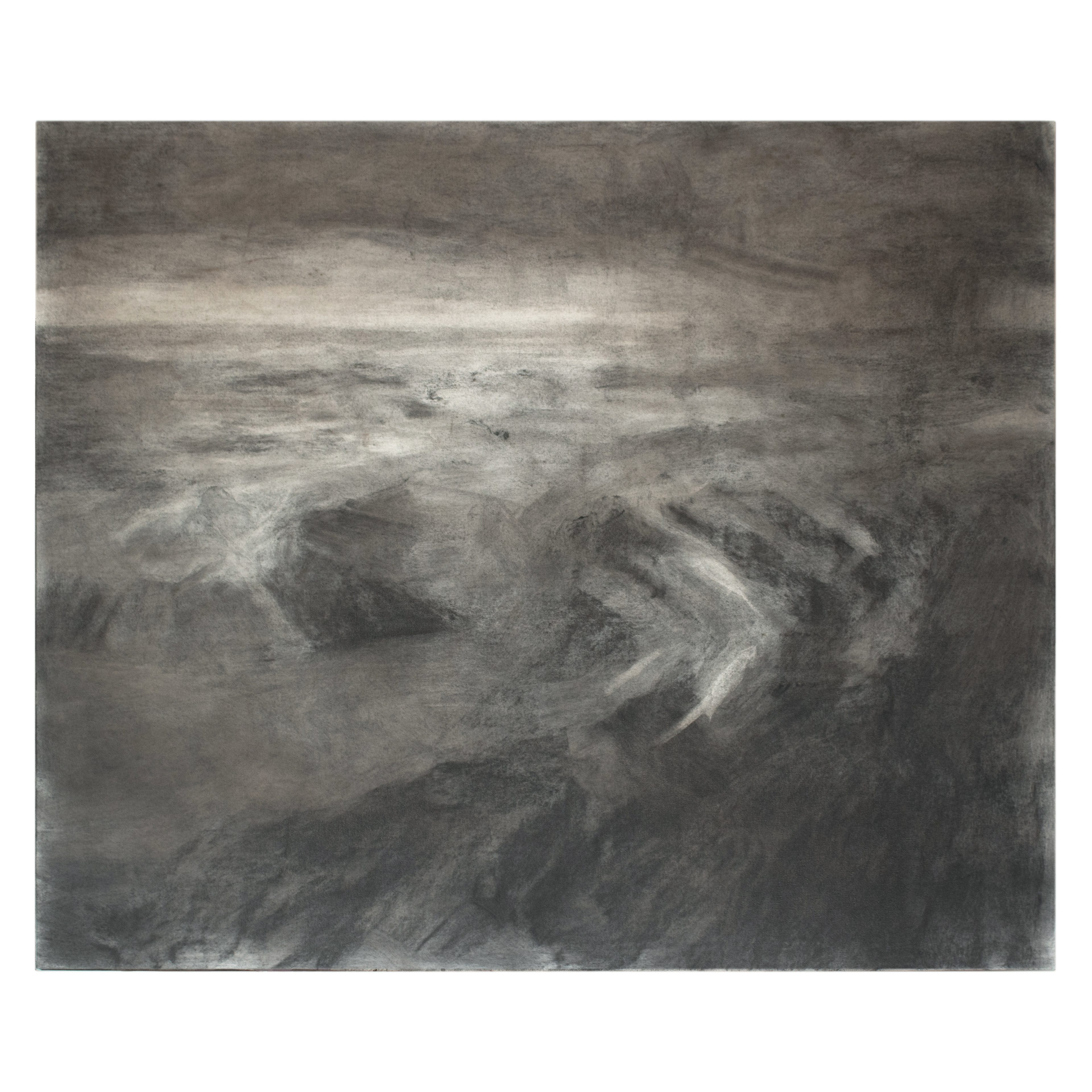 Al final todo se mueve. 120x100 cm. Carbonilla sobre tela. 2024