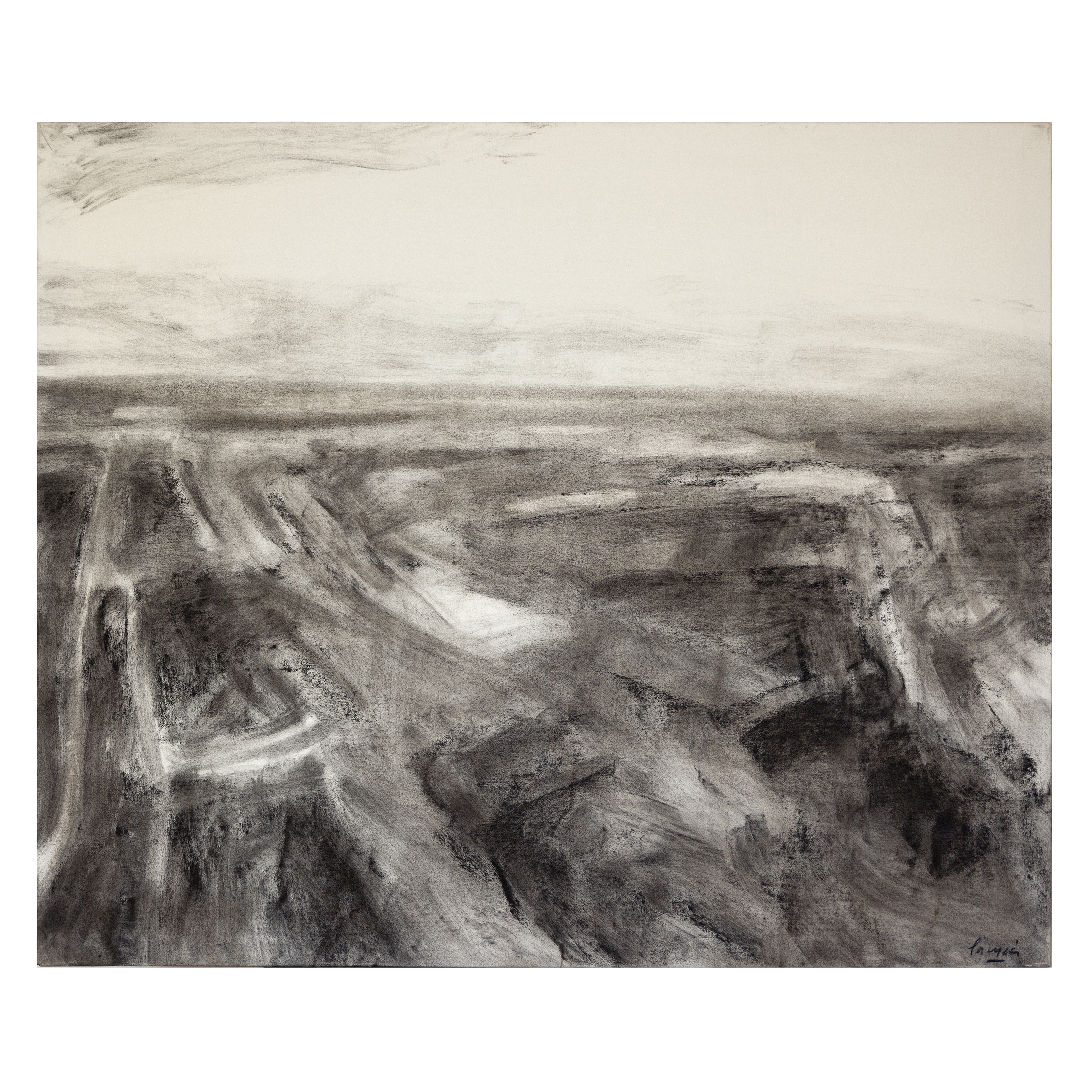 El horizonte es de quin lo mira. 120x100 cm. Carbonilla sobre tela. 2024