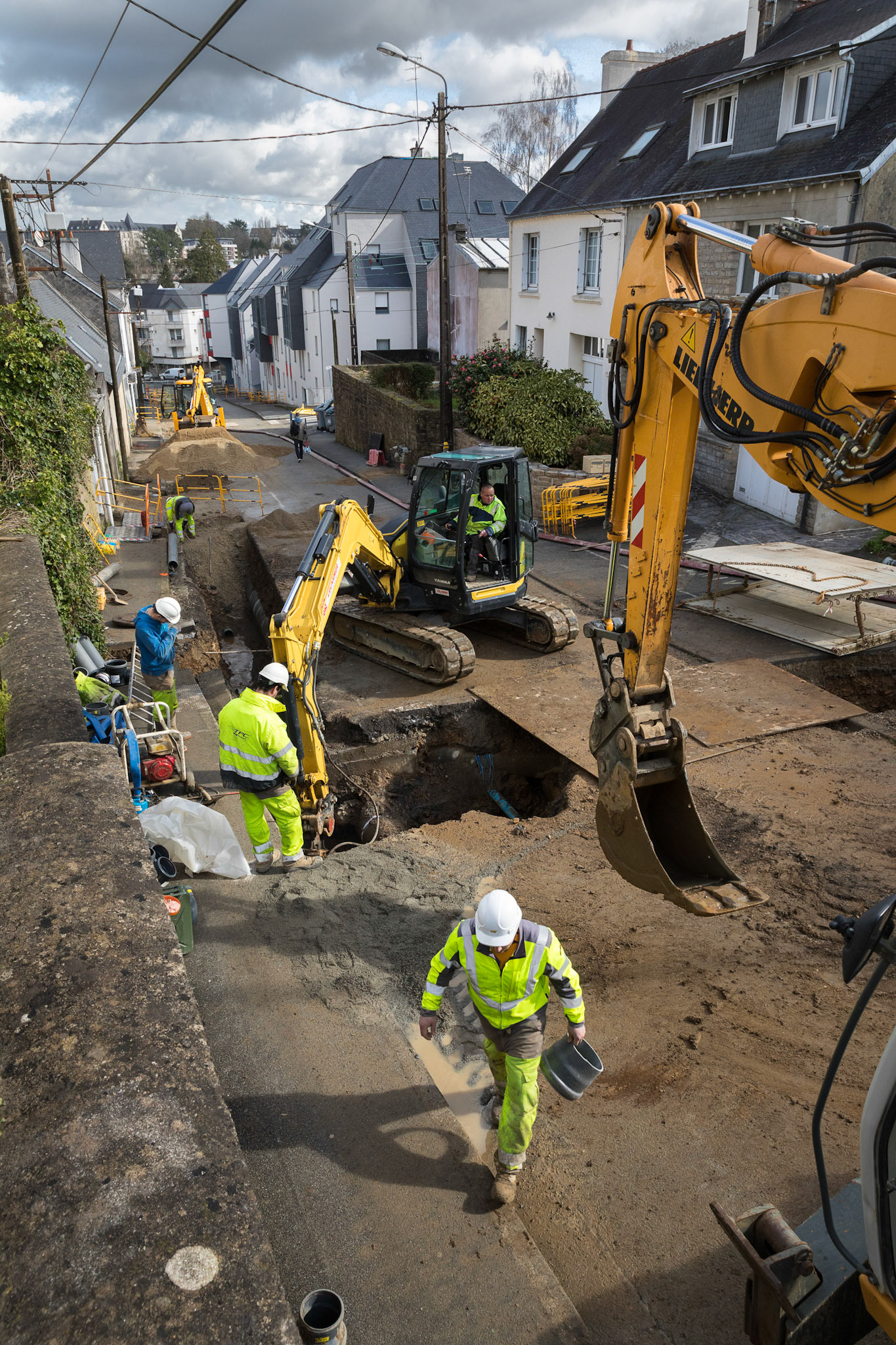 Gros travaux sur la voirie dans la rue Pen Ar Stang le 13 mars 2018.