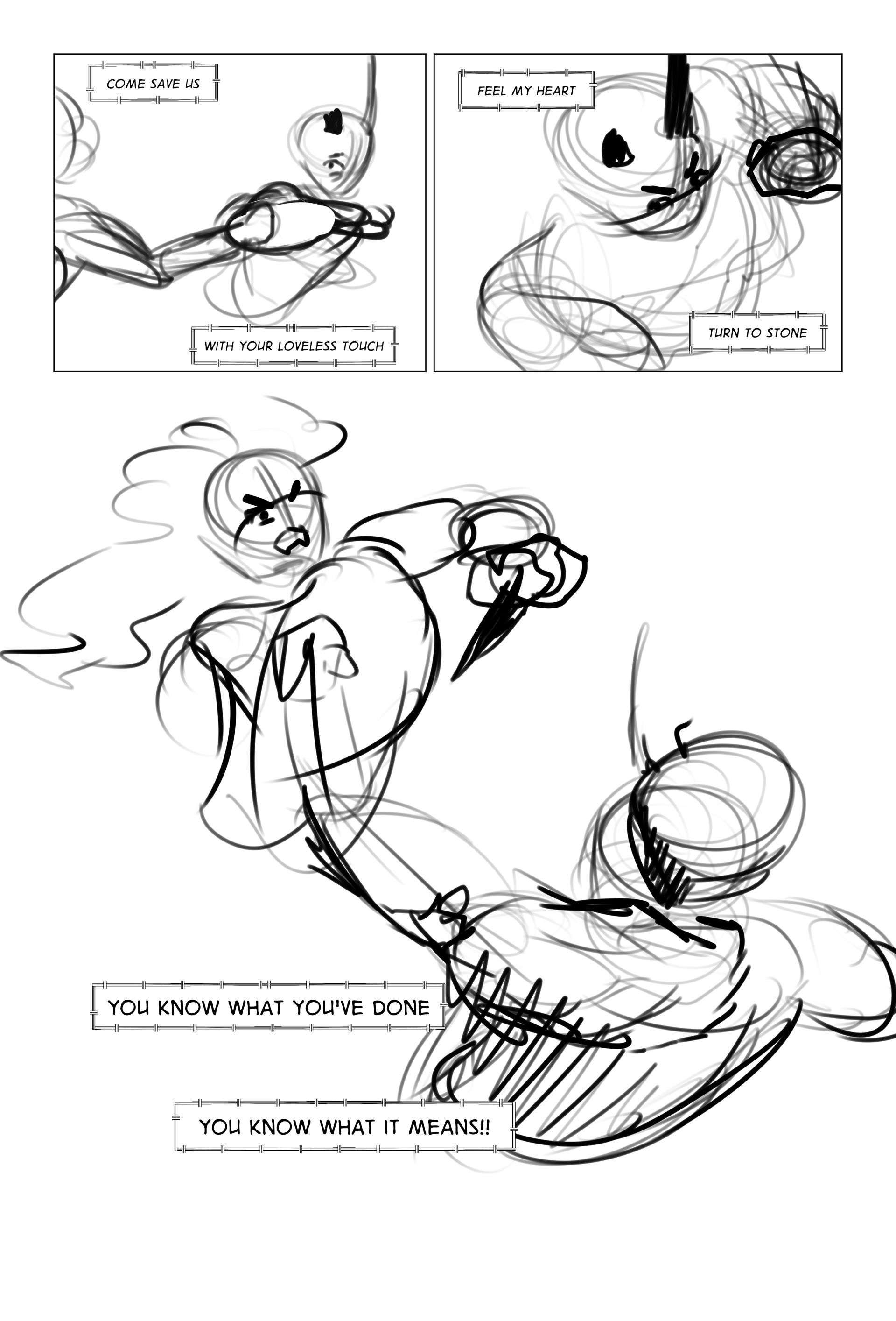 Thumbnails of characters for placement, panel & text layouts