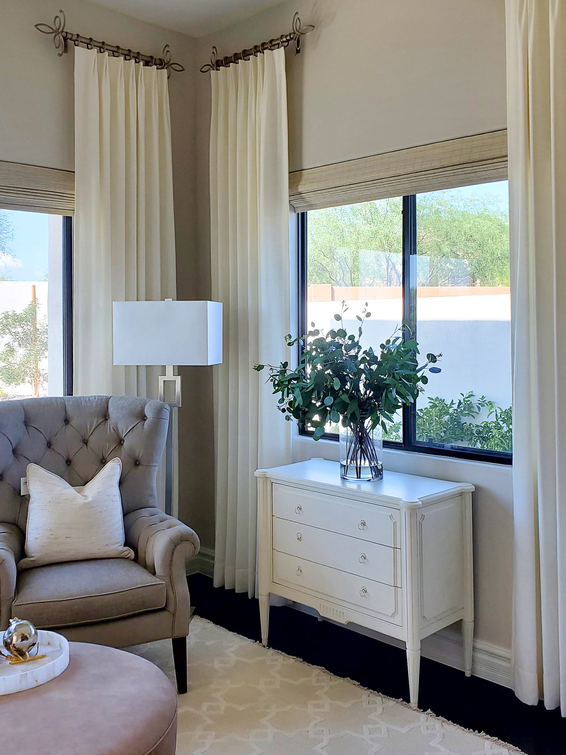 Symmetry and scale: creating a dedicated space for repose within the primary suite.