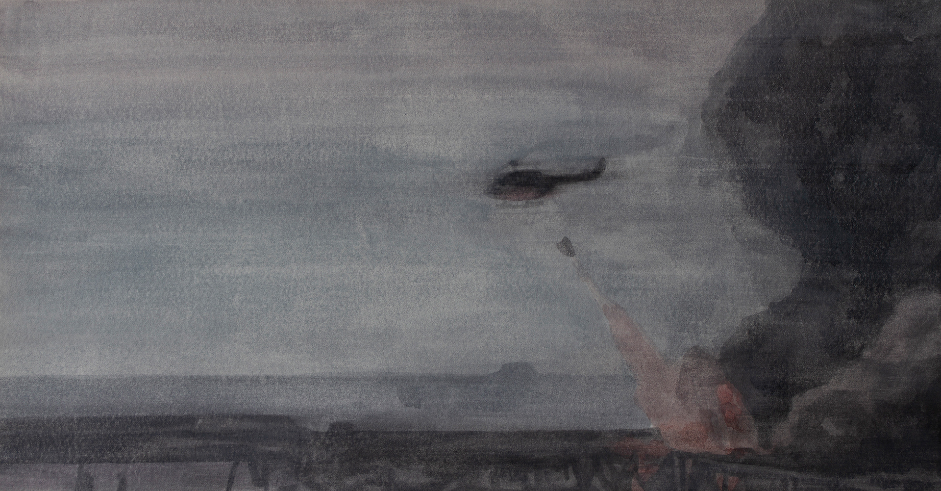 Flight #4, 2020, Watercolor and gouache on paper, 18 x 34 cm