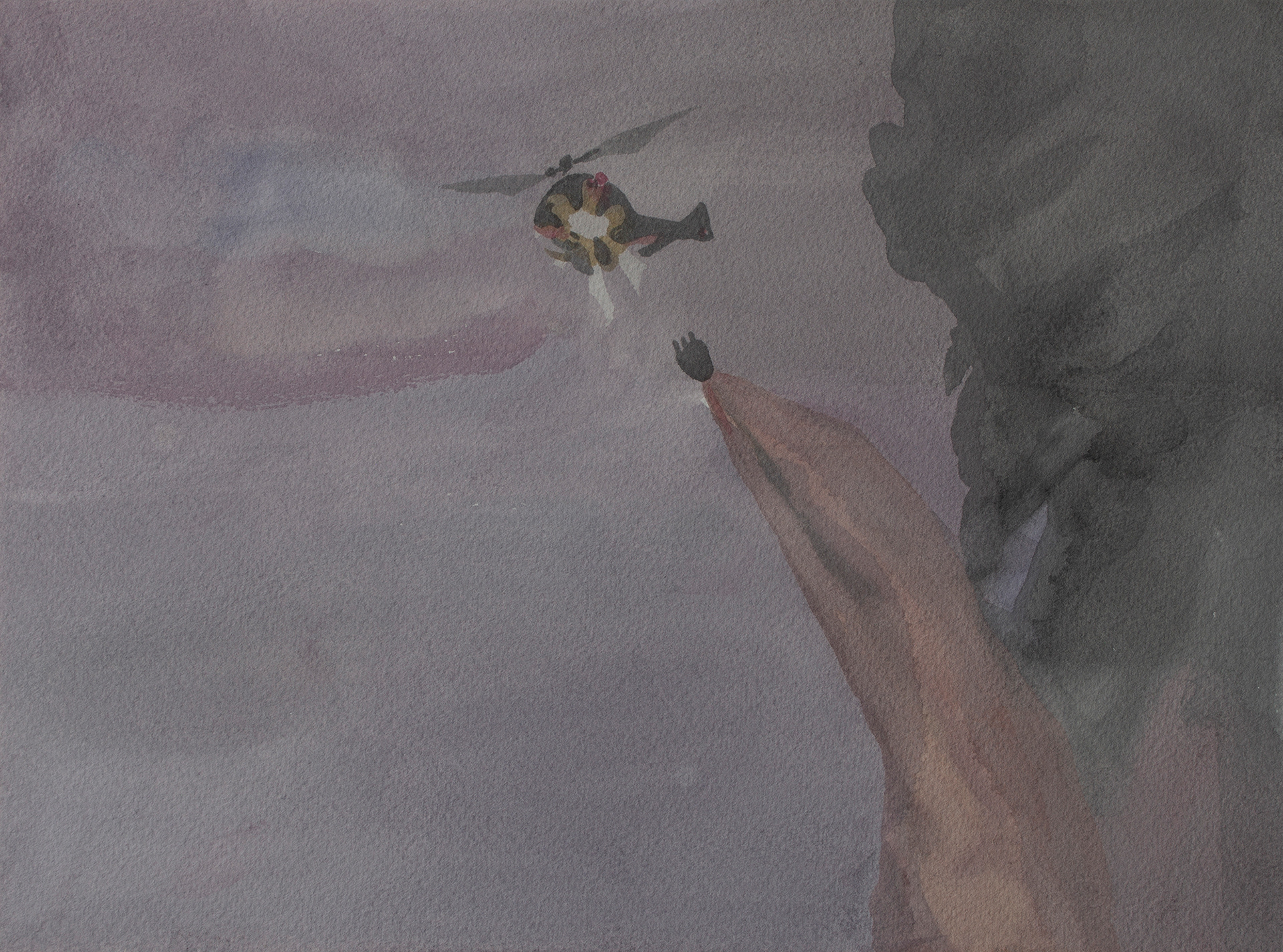 Flight #3, 2020, Watercolor and gouache on paper, 23.5 x 31.5 cm