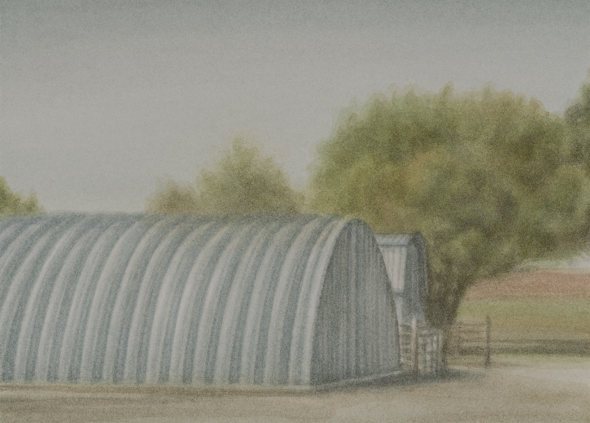 A Warehouse by the Road, 2025, Watercolor on paper, 16.5 x 23 cm