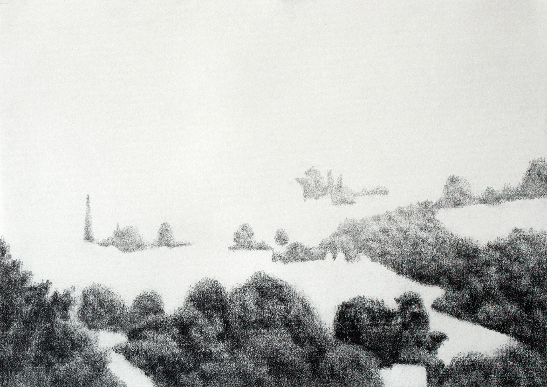 Fragmentary Landscape #16, 2023, Graphite on paper, 29.5 x 42 cm