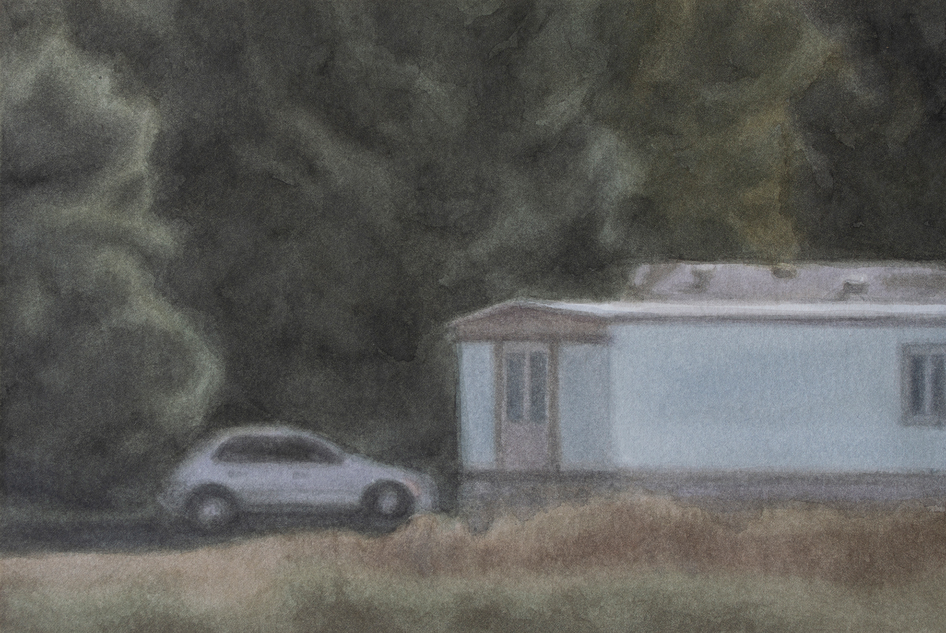 In Front of a House, 2021, Watercolor on paper, 16 x 24 cm