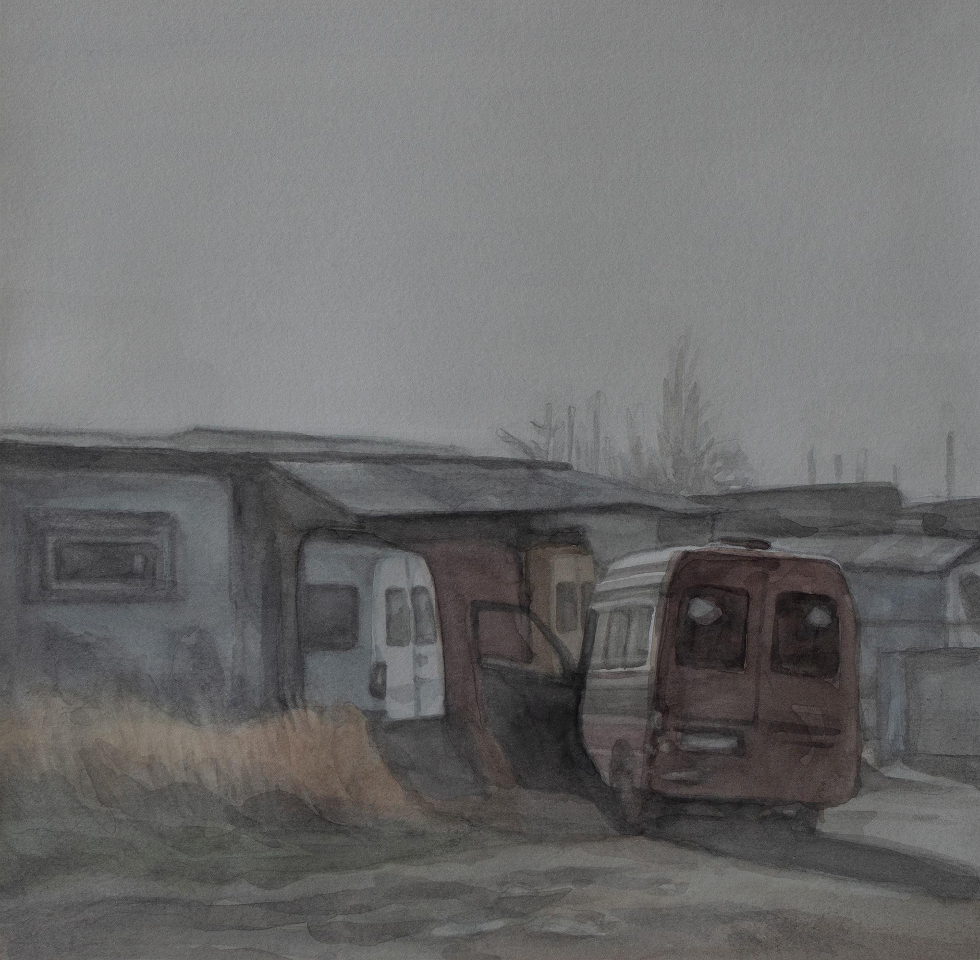 Garage, 2021, Watercolor on paper, 18.5 x 19 cm