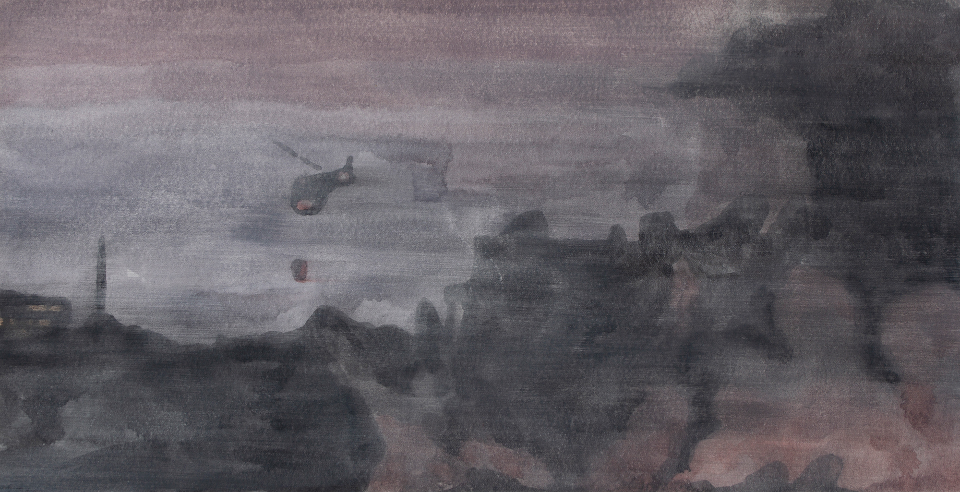 Flight, 2020, Watercolor and gouache on paper, 17.5 x 34 cm