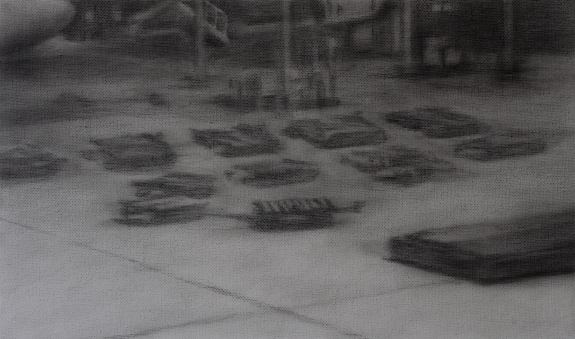 Airport in the Night, 2021, Graphite on canvas, 19.5 x 33 cm