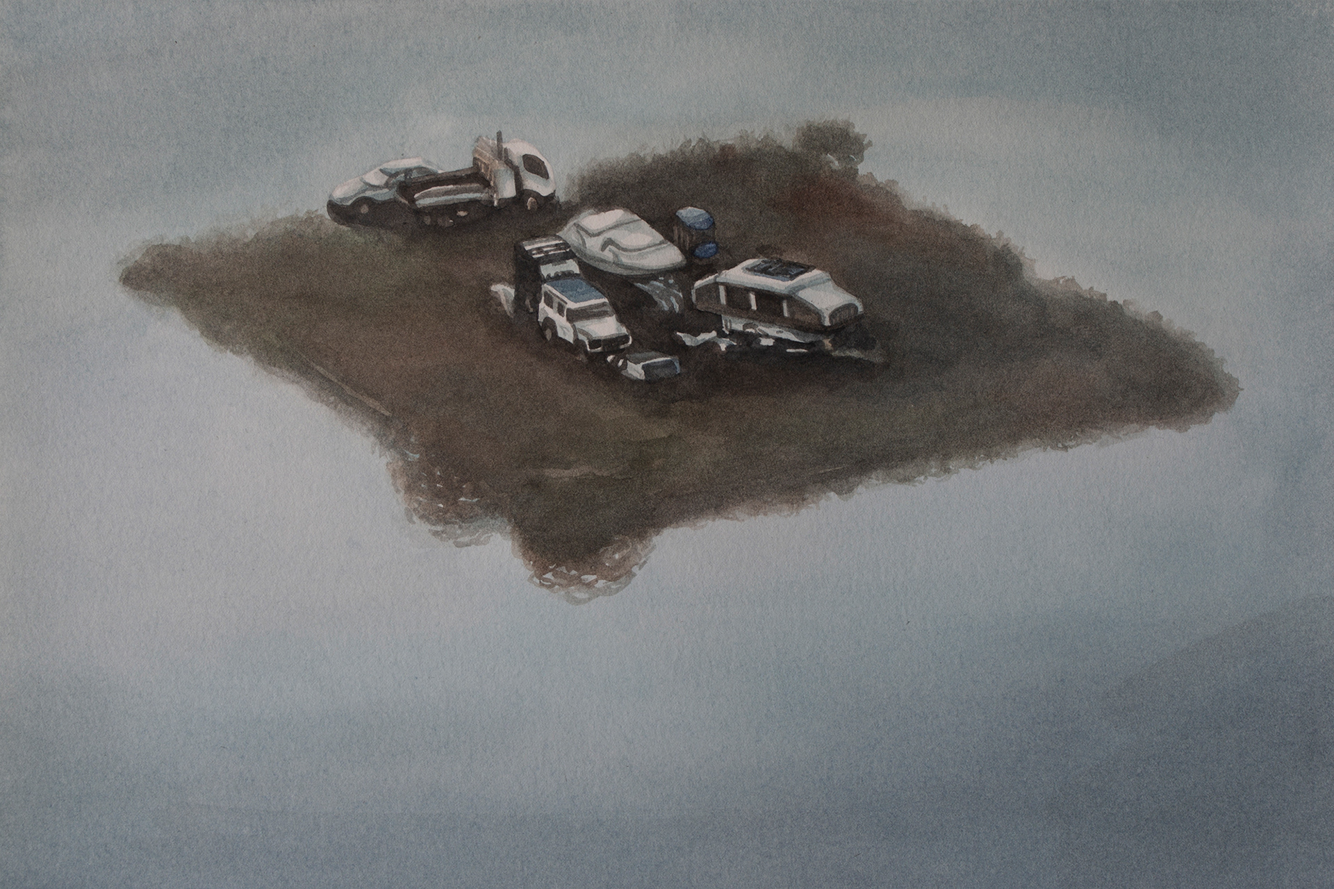 On the Island, 2021, Watercolor on paper, 21.5 x 32 cm