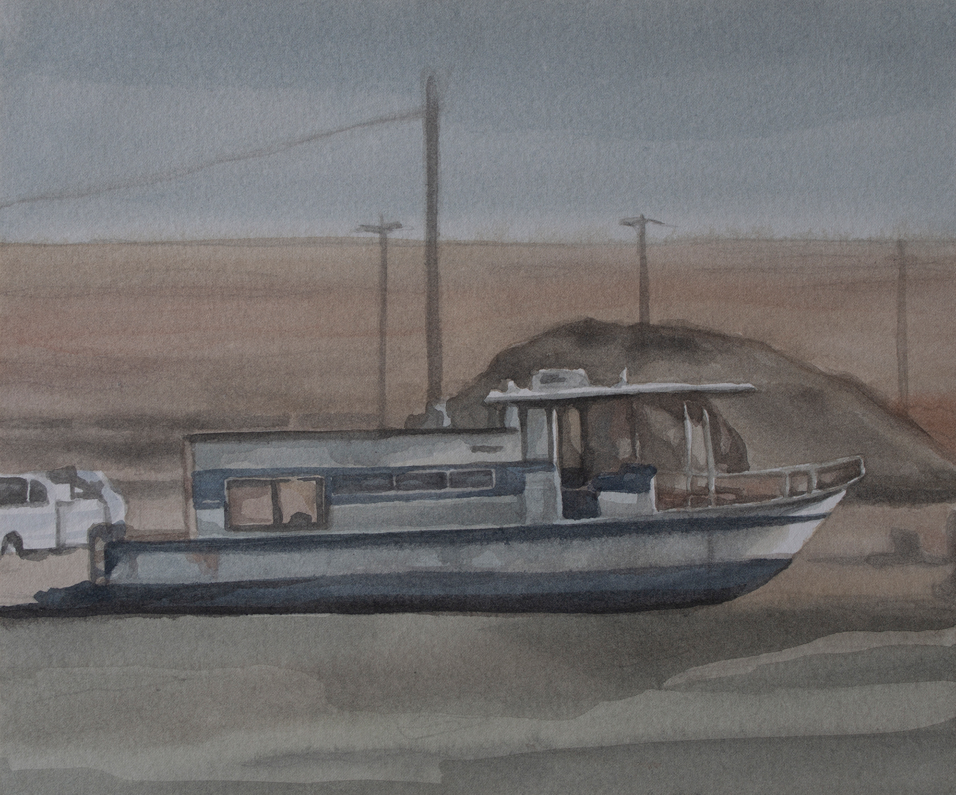 A Boat, 2021, Watercolor on paper, 19 x 23 cm