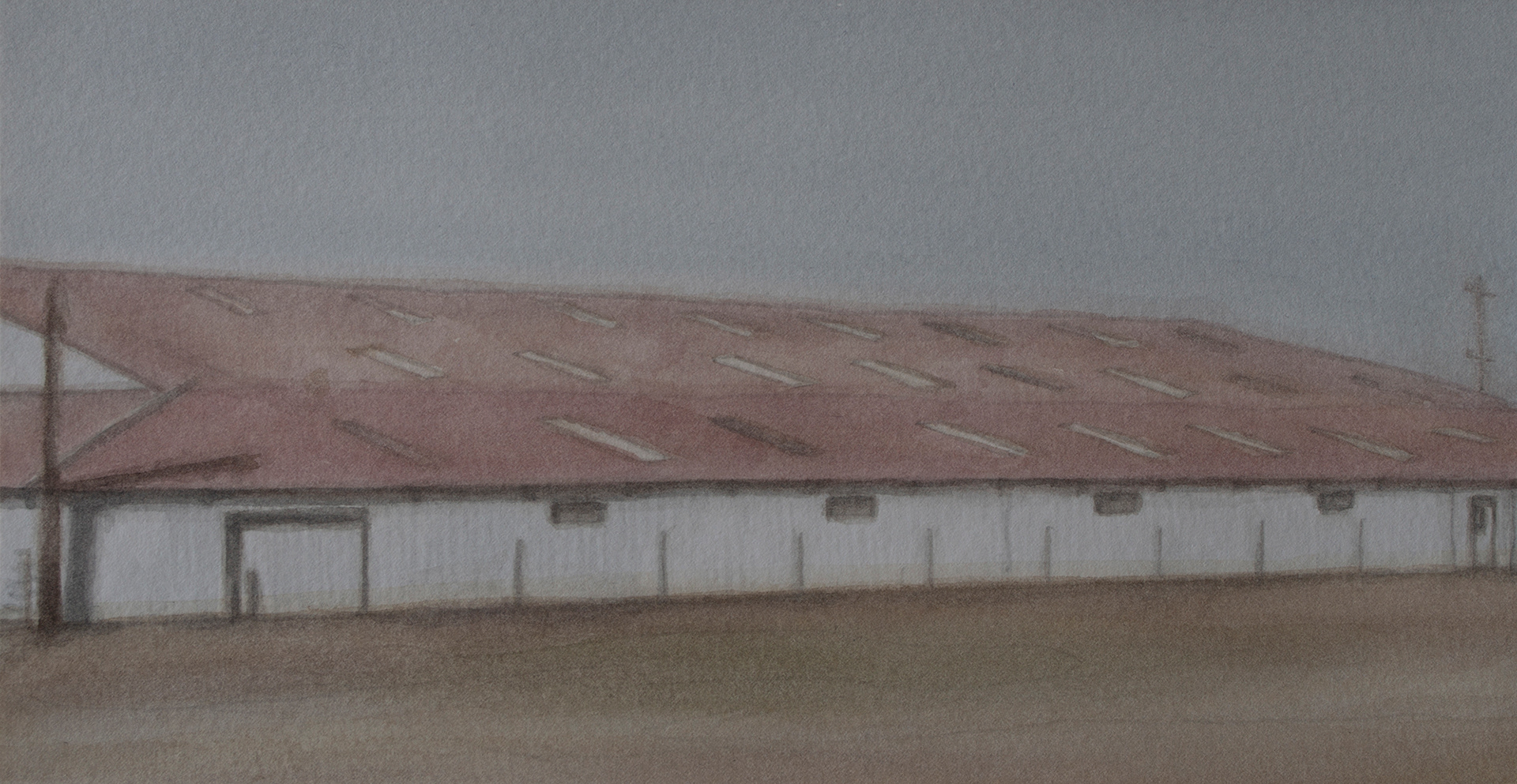 Red Roof, 2021, Watercolor on paper, 12.5 x 24 cm