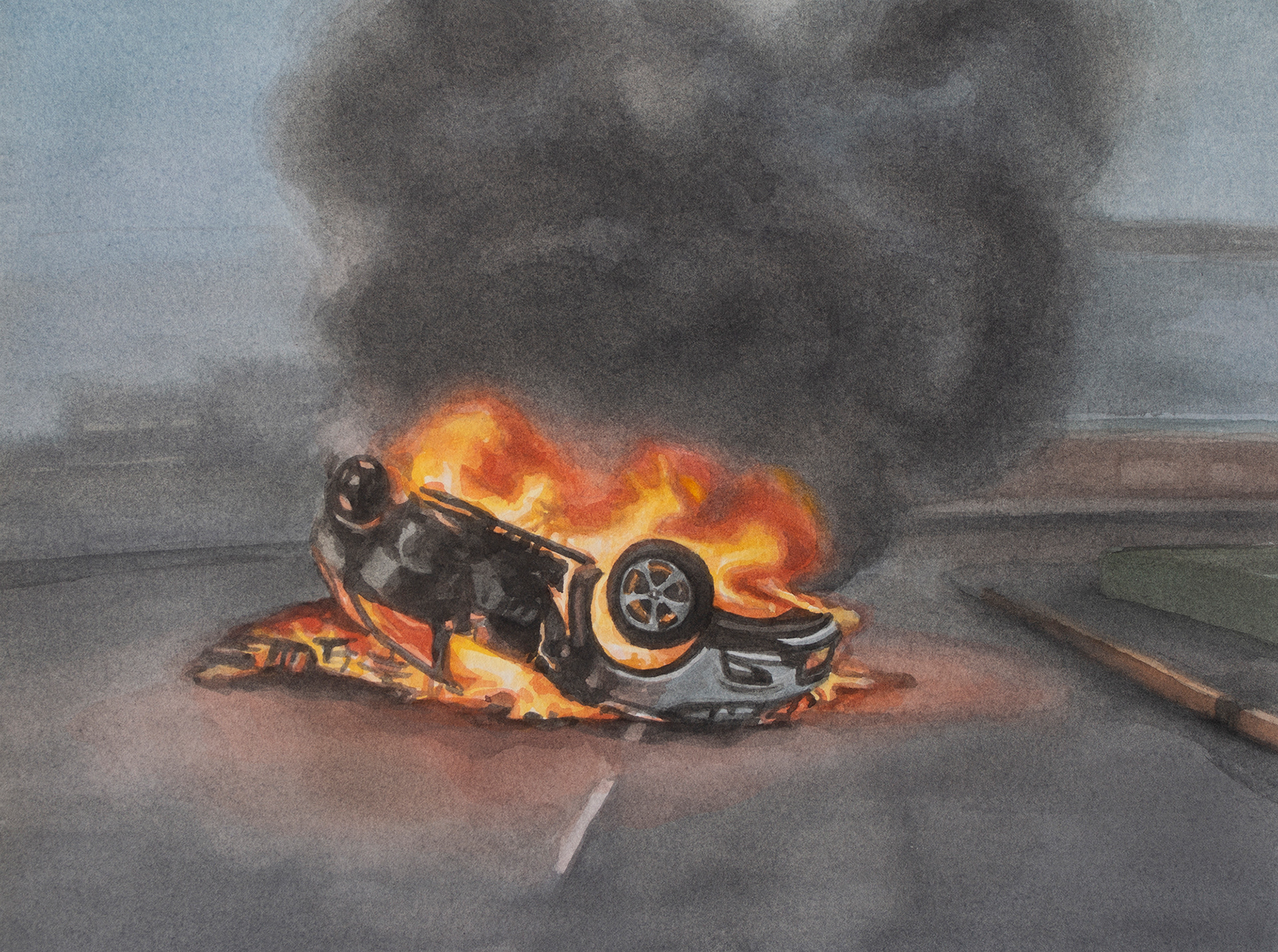 On Fire, 2021, Watercolor on paper, 23 x 31 cm