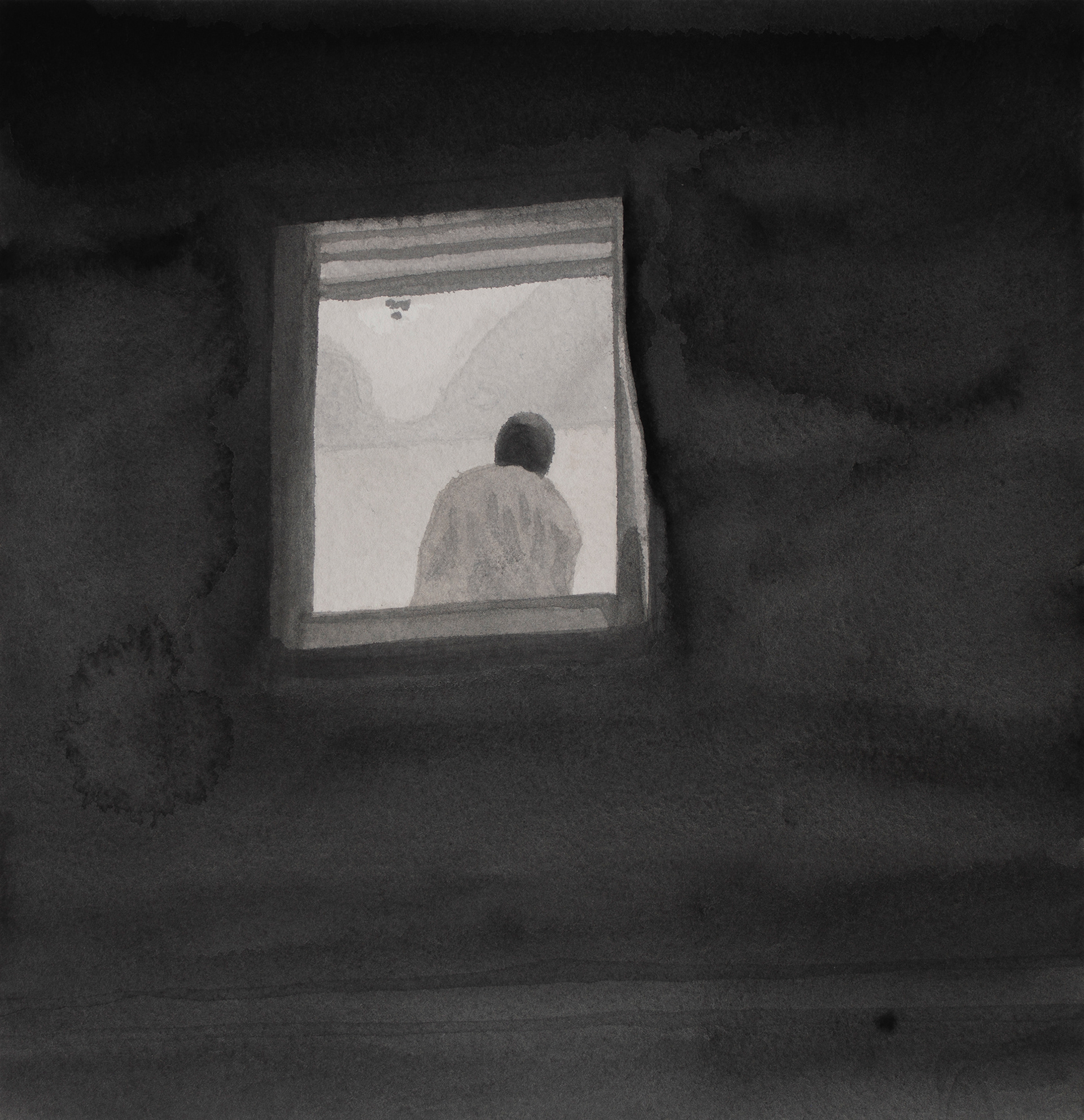 Through the Window #2, 2021, Watercolor on paper, 23 x 22 cm