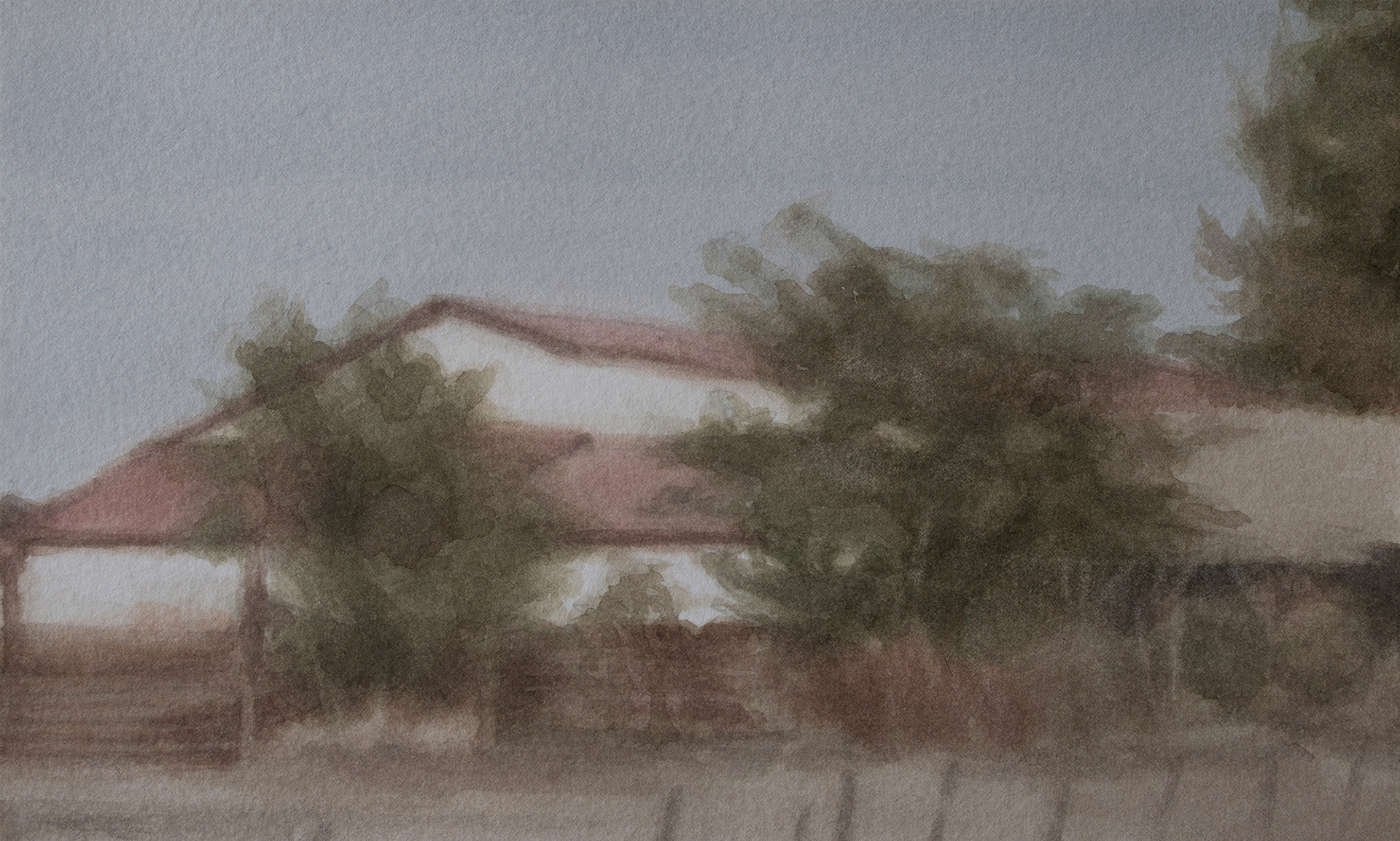 Red Roof #2, 2021, Watercolor on paper, 14 x 23 cm