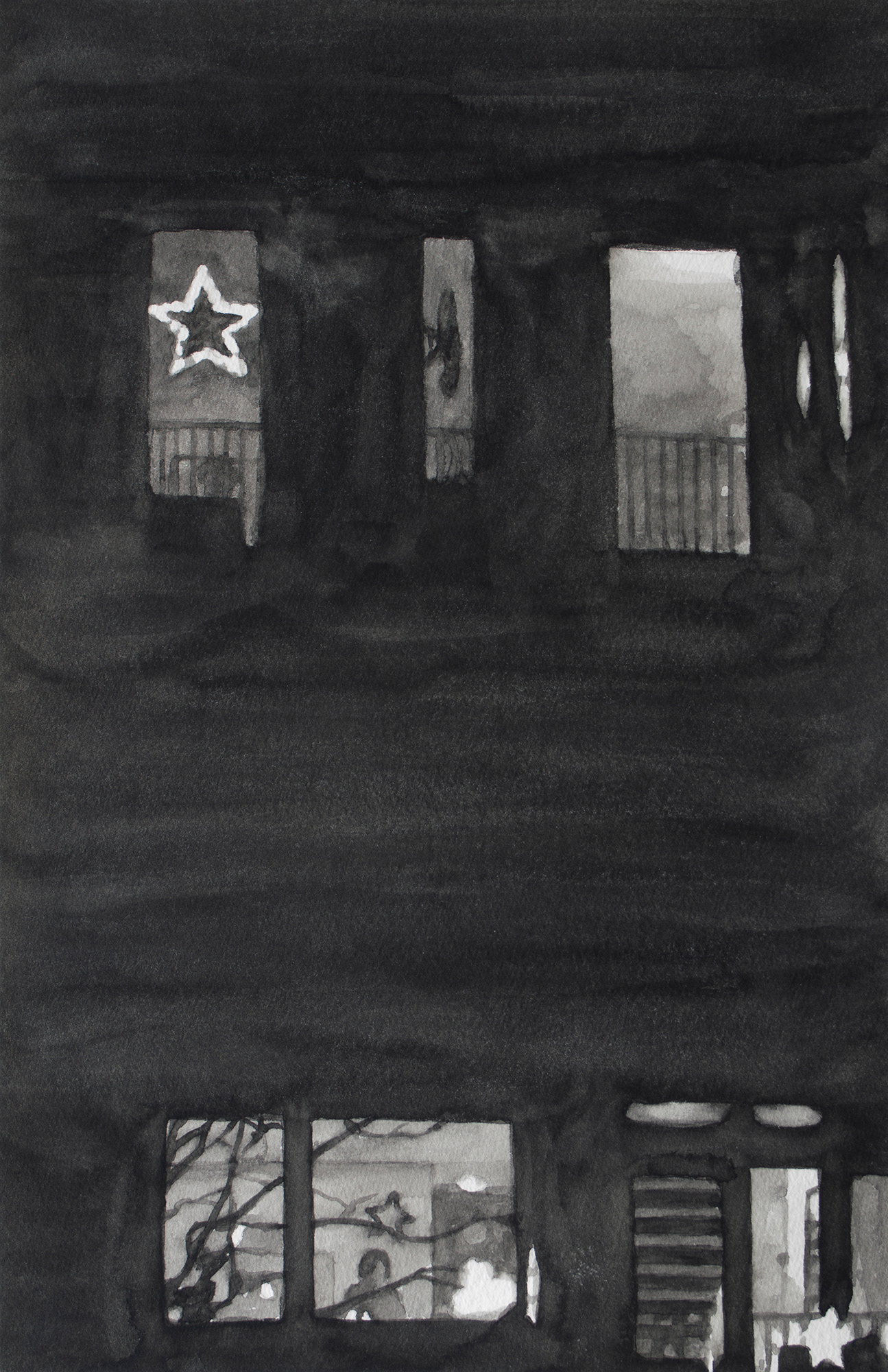 Moon, 2020, Watercolor on paper, 34 x 22 cm