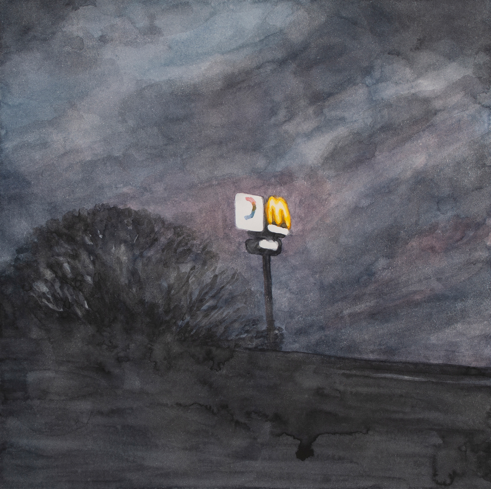 On the Freeway, 2019, Watercolor on paper, 19 x 19 cm