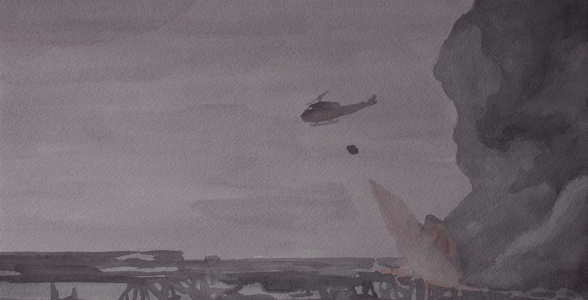 Flight #5, 2020, Watercolor and gouache on paper, 17.5 x 34 cm